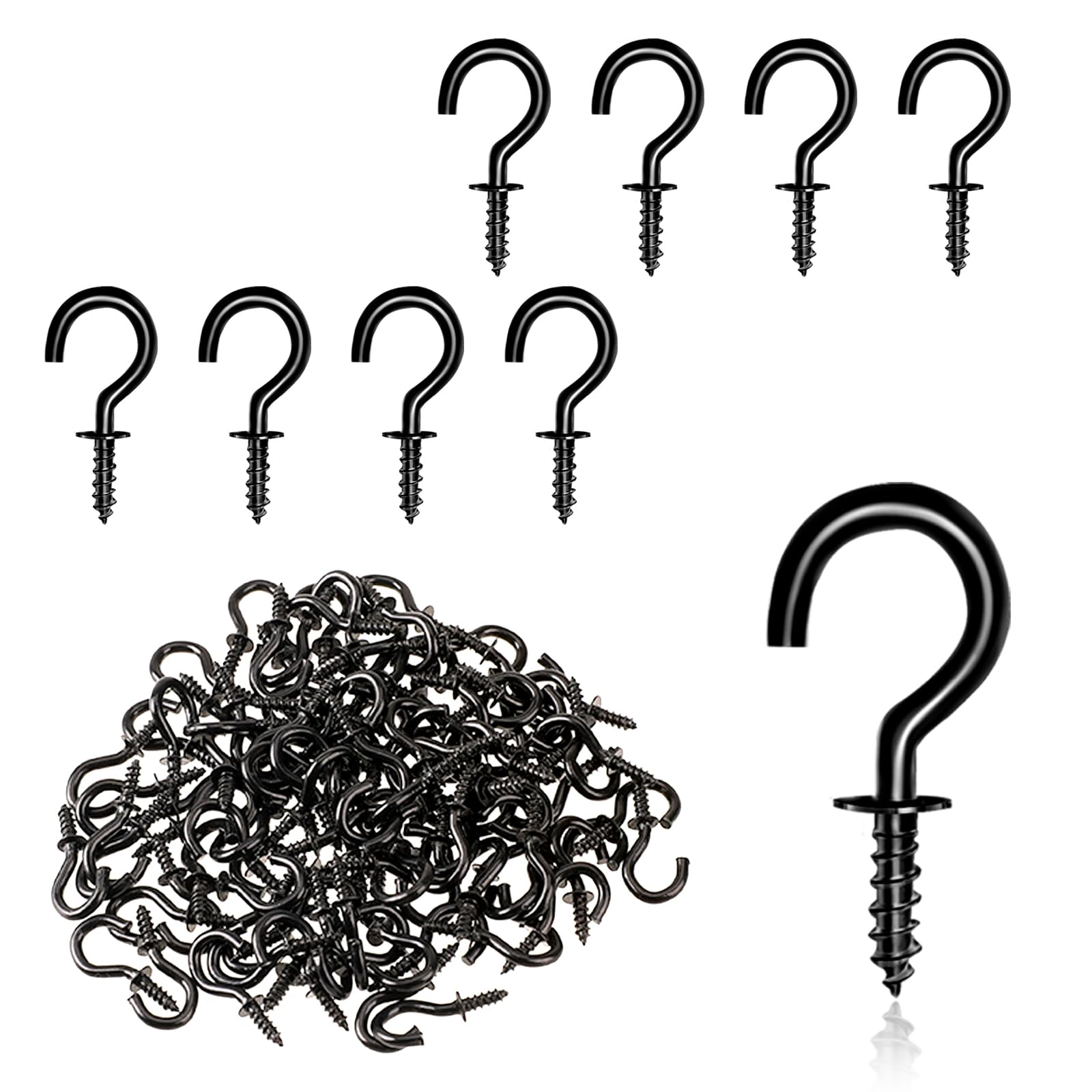 100-Pack Black Small Screw Hooks - 0.5 Inch Metal Ceiling Hooks for Hanging Plants, Pictures & Decor - Durable Tiny Screw-in Cup Hooks Kit for Home, Office & DIY Projects