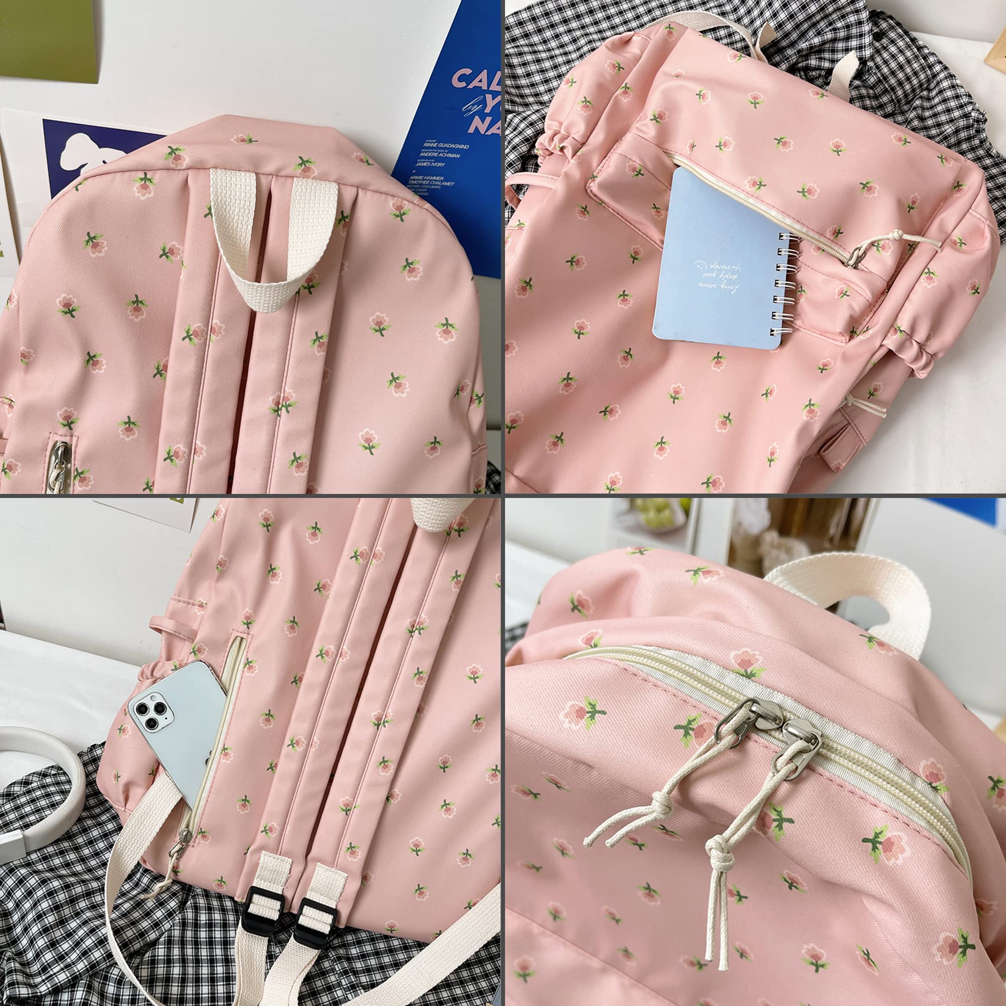 Kawaii Floral Backpack With Pendant - 16.1 Inch Aesthetic Cute Classic Casual Laptop Backpack for Women & Teens (Blue) | Perfect for School, Travel & Everyday Use