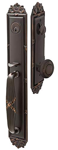 Emtek Contemporary Tubular Entry Door Handle Set - Imperial Style with Ribbon & Reed Knob, Oil Rubbed Bronze (Model 4911-US10B) - Includes 2 Backsets (2-3/8