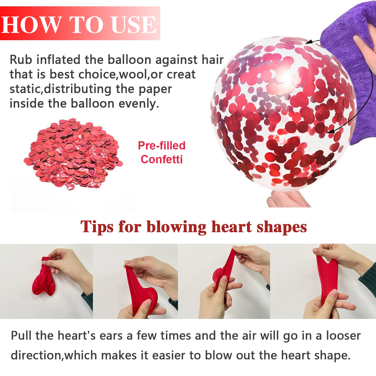 75 PCS Valentine's Day Heart Balloons Decorations Kit - 12 Inch Red & White Confetti Latex Balloons for Romantic Party Decor, Anniversary, Wedding, Birthday & Special Night Celebrations