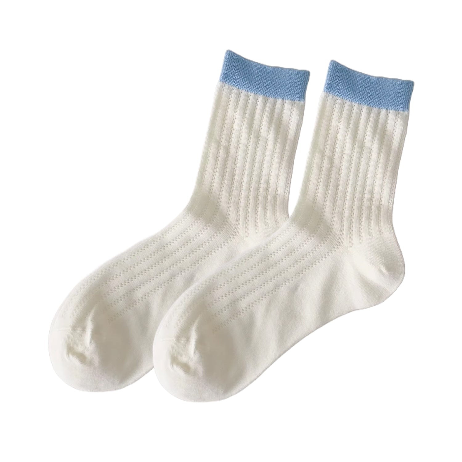 FLOOF Two Tone Socks for Women & Men - Soft Cotton Crew Socks in White & Blue - Perfect for Casual Wear, Sports & Everyday Comfort
