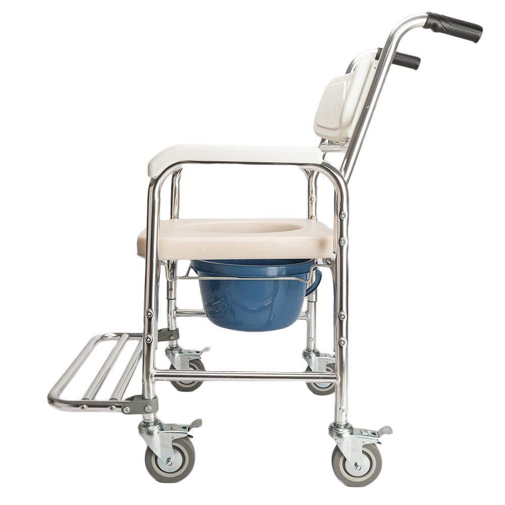 Lightweight Wheelchair Commode with Padded Seat - Shower & Bedside Transport Chair for Elderly & Disabled - Ideal for Bathroom Safety & Home Care Assistance