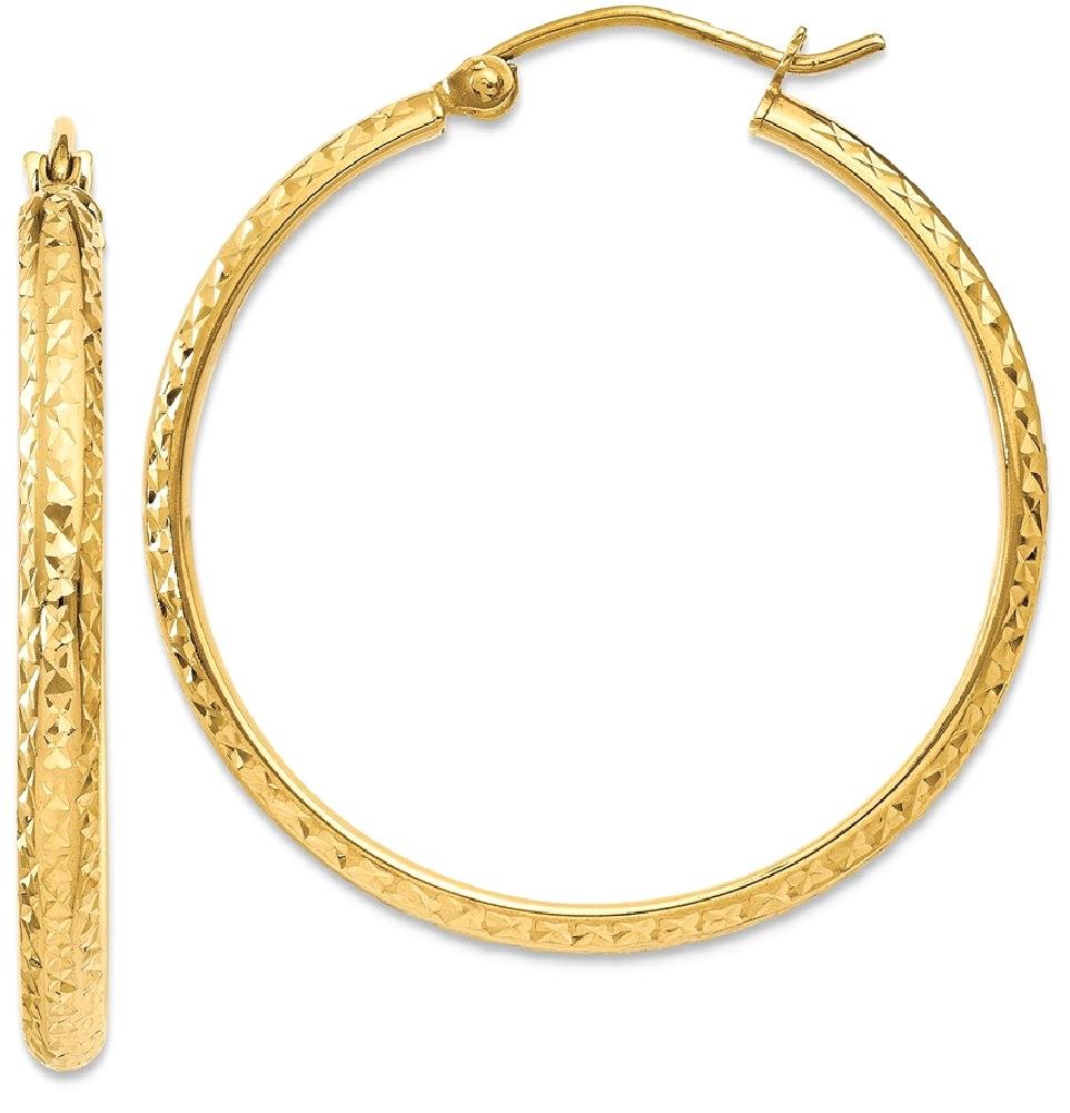 14K Solid Yellow Gold 2.8x30mm Round Medium Hoop Earrings for Women - Classic Everyday Gold Hoops - Perfect for Work, Date Night & Gift Giving