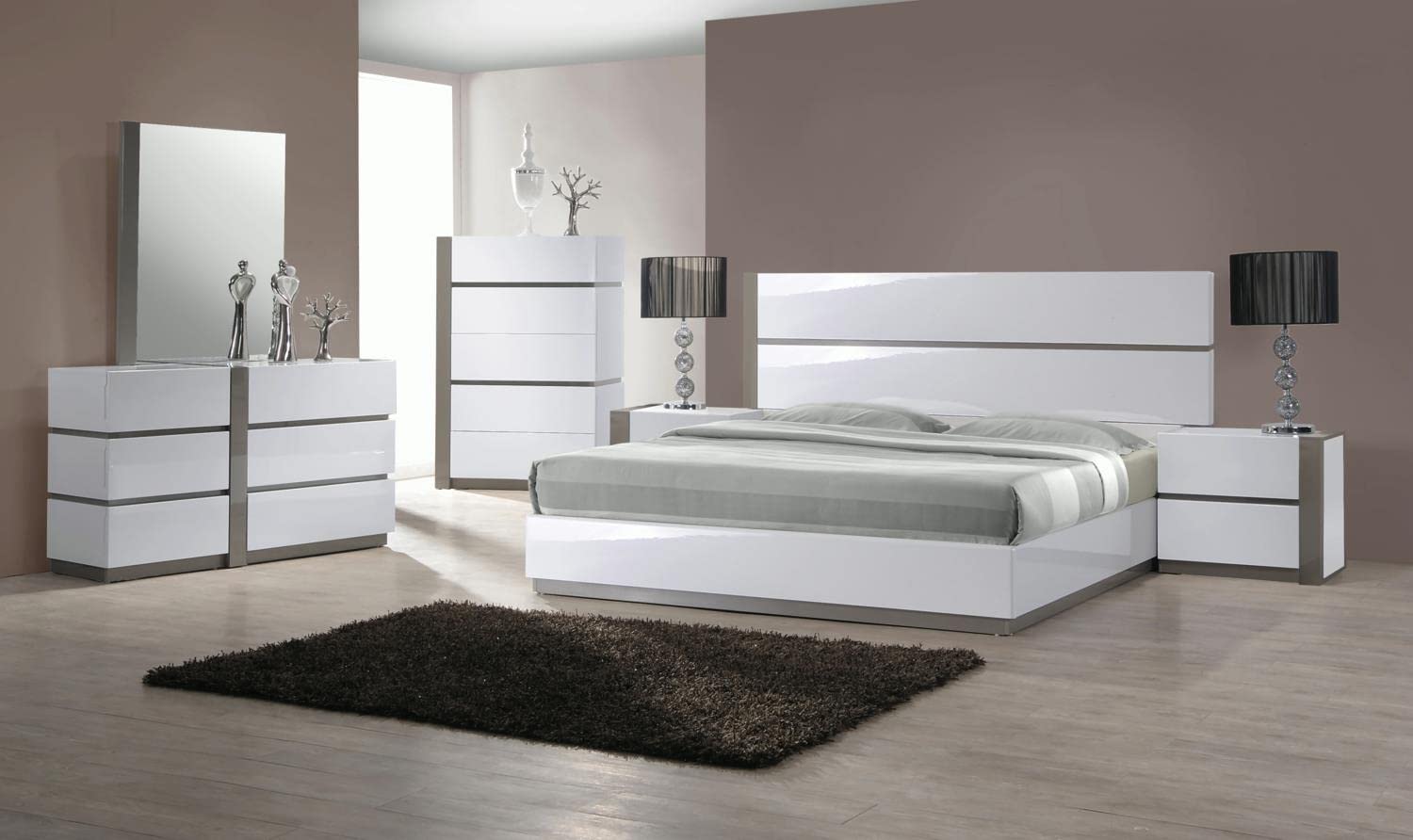 White & Grey Manila Left 2-Drawer Nightstand - Modern Bedside Table for Bedroom, Guest Room & Dorm - Compact Storage with Smooth Gliding Drawers