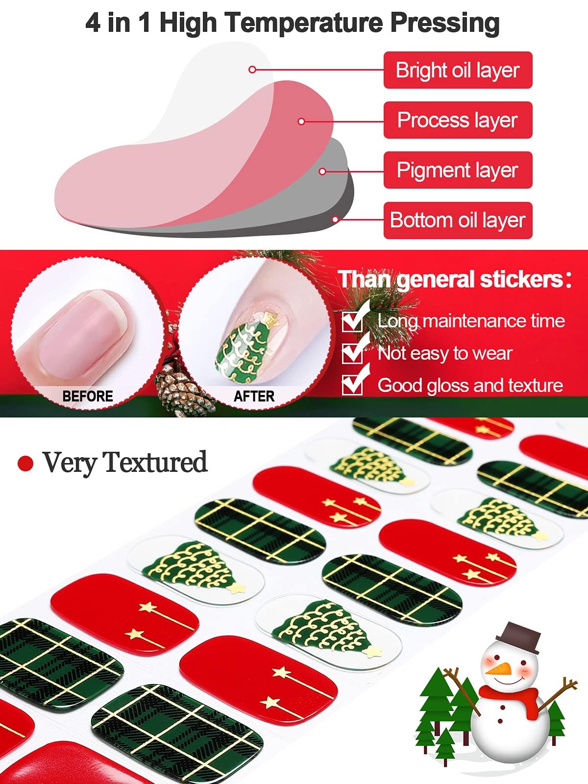 TOROKOM Christmas Gel Nail Polish Strips - 20PCS Holiday Nail Art Stickers with Xmas Tree Designs, Nail File & Stick for Women & Girls | Perfect for Christmas Parties, Gift Giving & Festive Nail Decorations