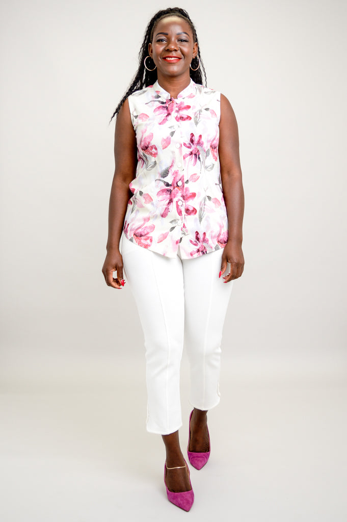 Debbie Floral Linen Bamboo Tank Top - Women's Casual Summer Blouse for Beach & Outdoor Activities