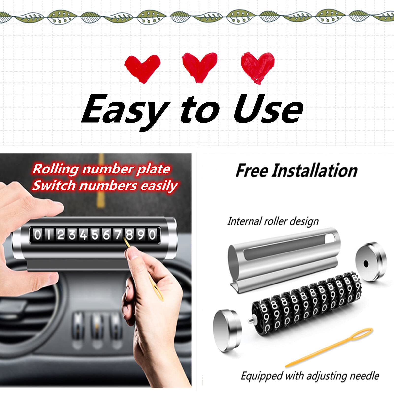 Rotatable Phone Number Parking Sign - Temporary Car Stop Card with Adjustable Display - Interior Vehicle Accessory for Parking, Delivery & Emergency Contact