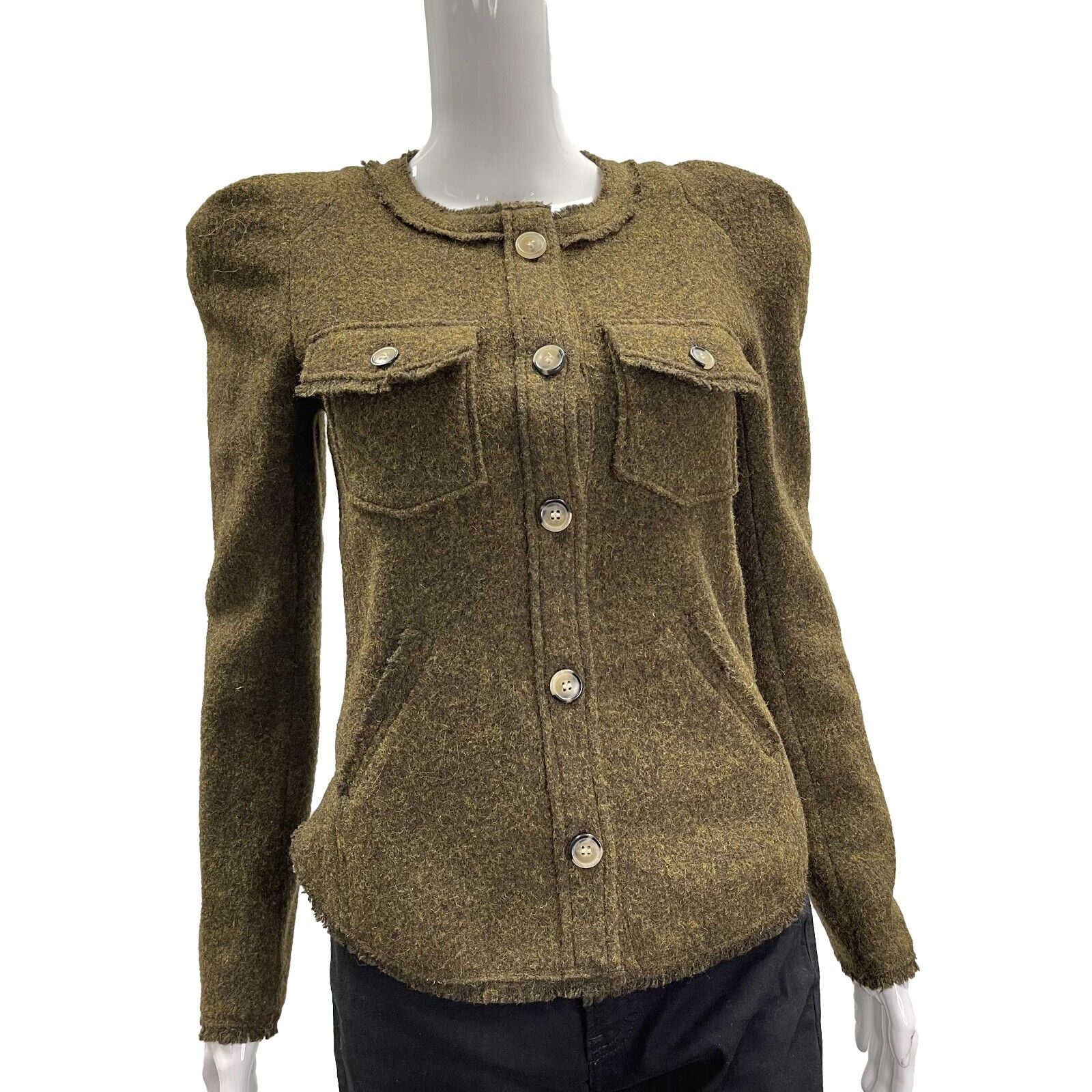 Isabel Marant Nelly Cardigan Jacket Women's Dark Khaki Size US 2 (34) - Cozy Knitwear for Fall Layering & Casual Outfits