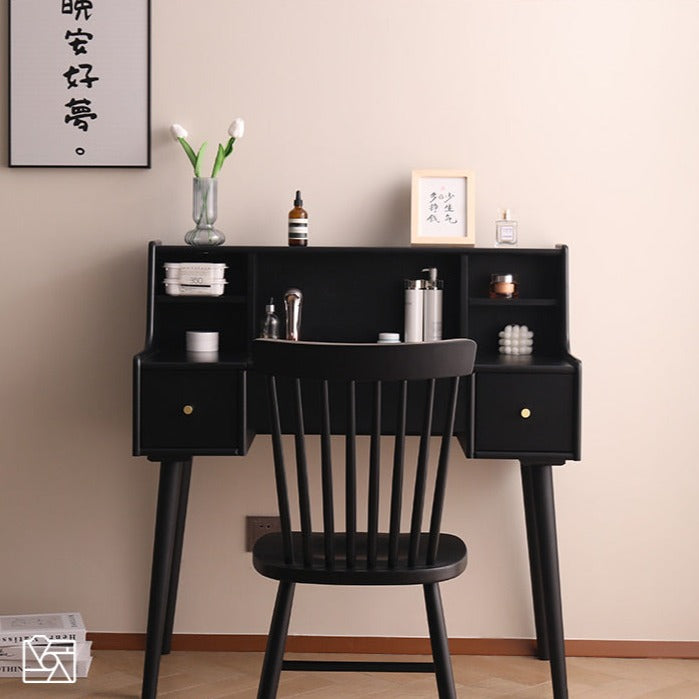 ISABEL TOKYO Japanese Scandinavian Dresser Vanity Table with Mirror - Walnut, Black, White & Gray Colors - Perfect for Bedroom, Dressing Room & Makeup Studio
