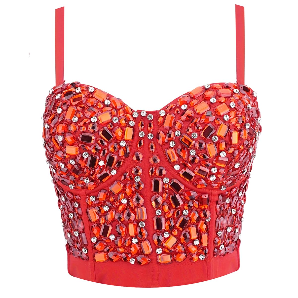 Sparkling Rhinestone Push Up Bustier Crop Top for Women - Sexy Mesh Corset Bra with Gemstone Details | Perfect for Parties, Nightclubs & Special Occasions