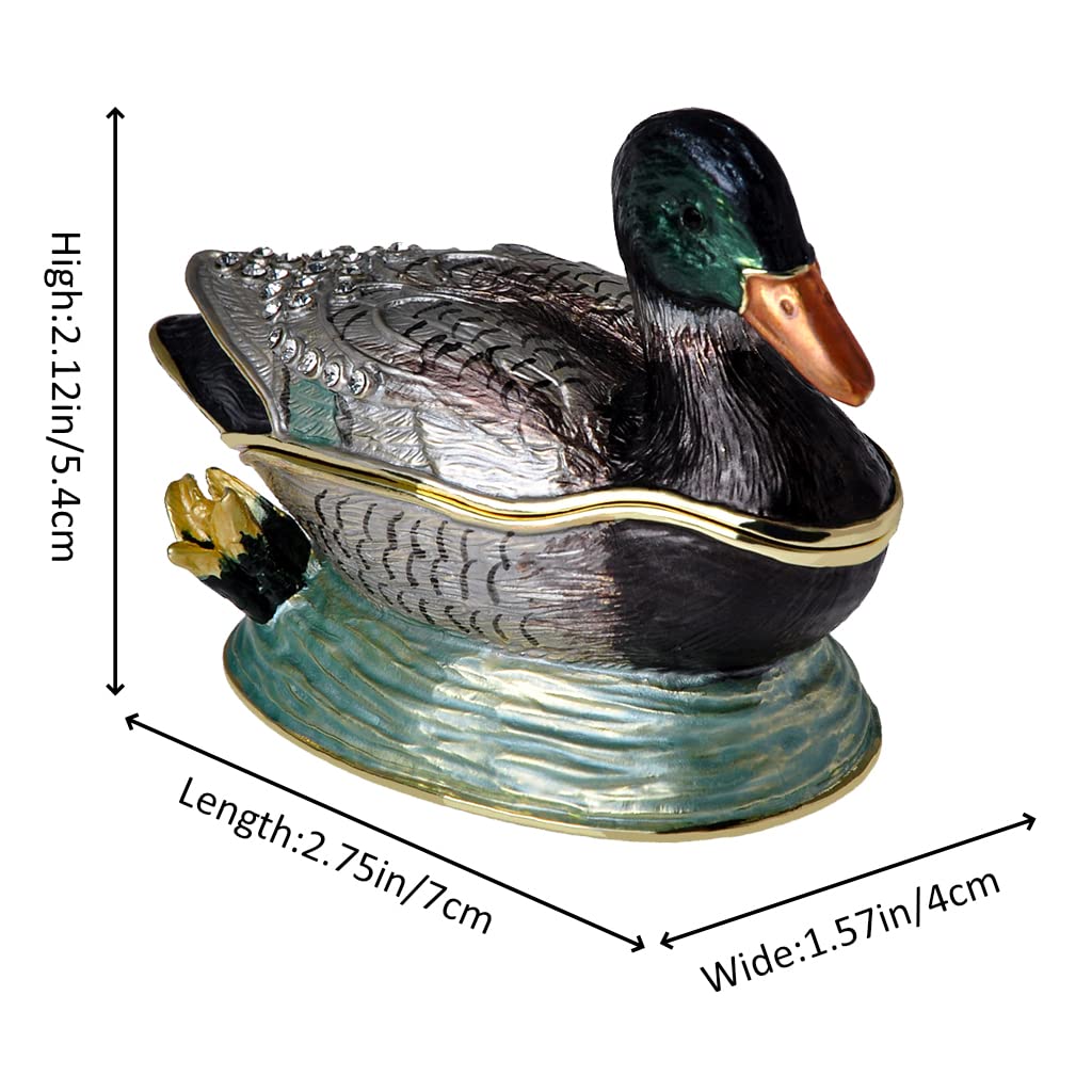 Golden Crystal Enameled Mallard Duck Jewelry Box - Hand-Painted Hinged Bird Trinket Box for Home Décor, Unique Gift for Bird Lovers | Perfect for Jewelry Storage, Display Shelf & Wedding Gift