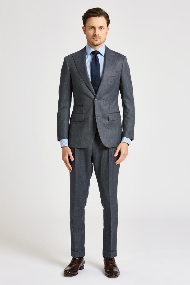 Jonah Suit - Premium Steel Blue Herringbone Wool Suit for Men | Business Formal Attire & Wedding Wear