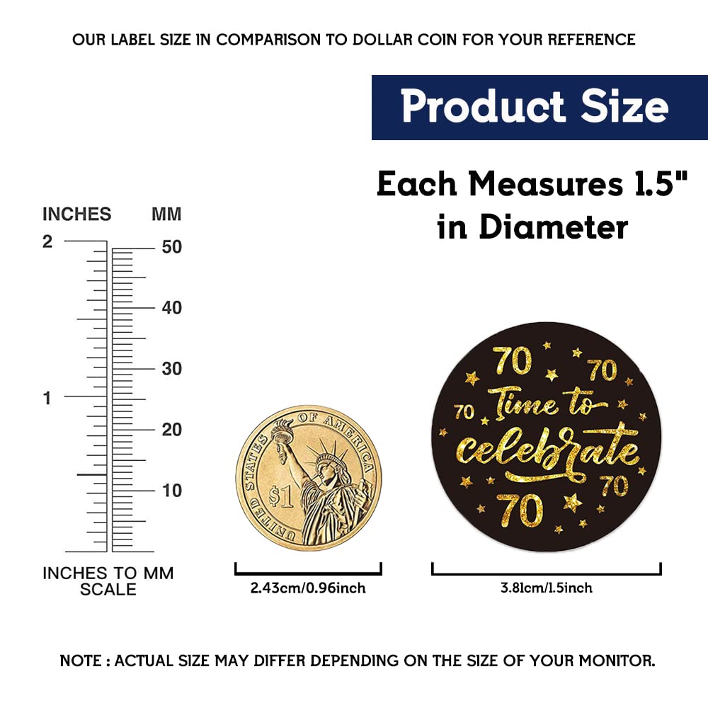 REWIDPARTY 70th Birthday Stickers - 500 Adhesive Round Thank You Stickers for 70th Birthday Party Decorations, Anniversary Favors & Celebration Supplies - Perfect for Cake Toppers, Gift Wrapping & Scrapbooking