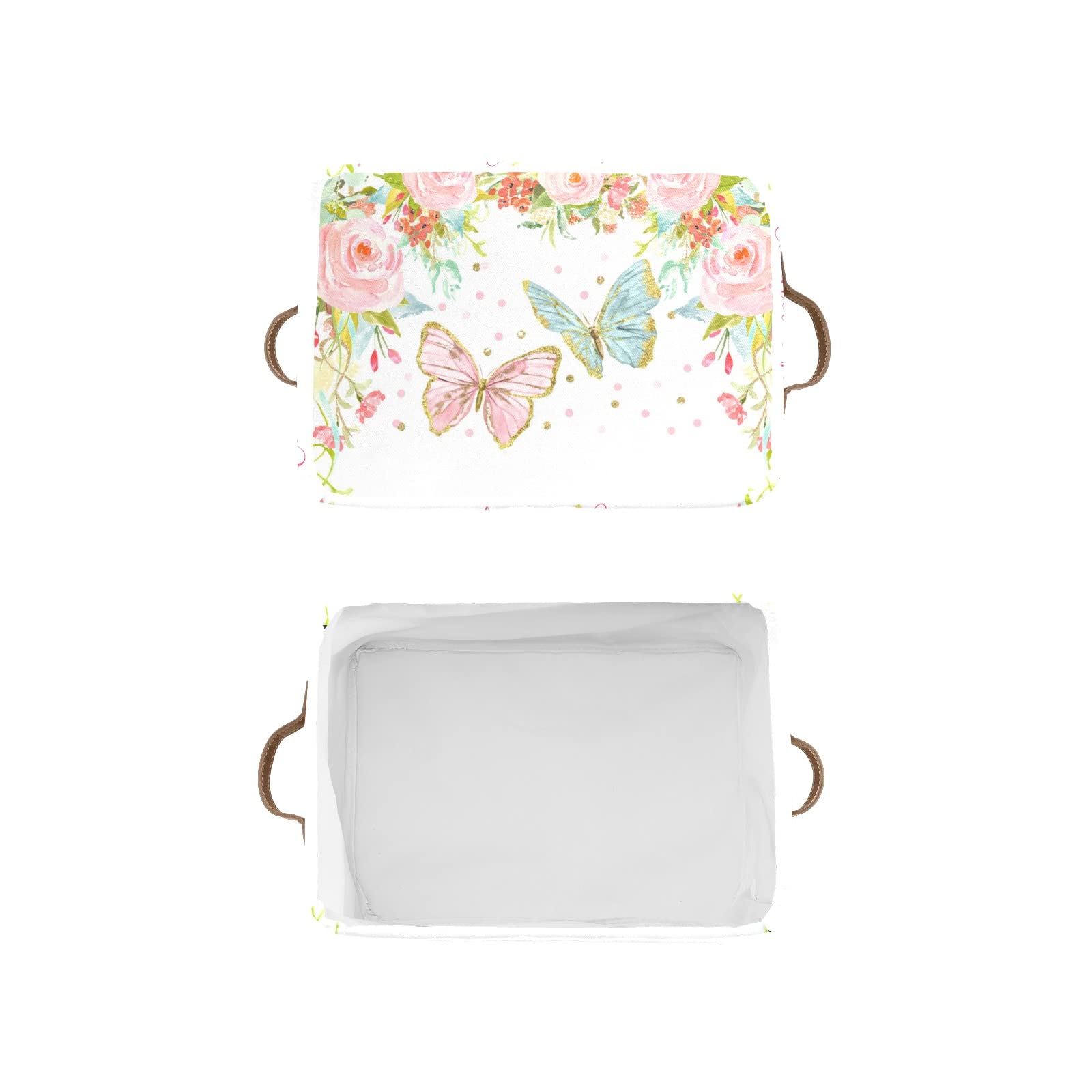 Personalized Floral Butterfly Pink Storage Bins with Handles - Custom Organizer Baskets & Cubes for Home, Nursery, Toys & Clothes (1 Pack) - Perfect for Kids' Room Organization & Nursery Decor