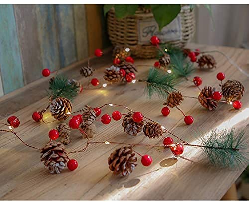 Hongyitime 7.8 FT Pine Cone String Lights with 20 LED Red Berries - Christmas Pine Cone Garland Lights for Indoor/Outdoor Holiday Decor - Perfect for Christmas Tree, Mantel, Fireplace & Party Decorations