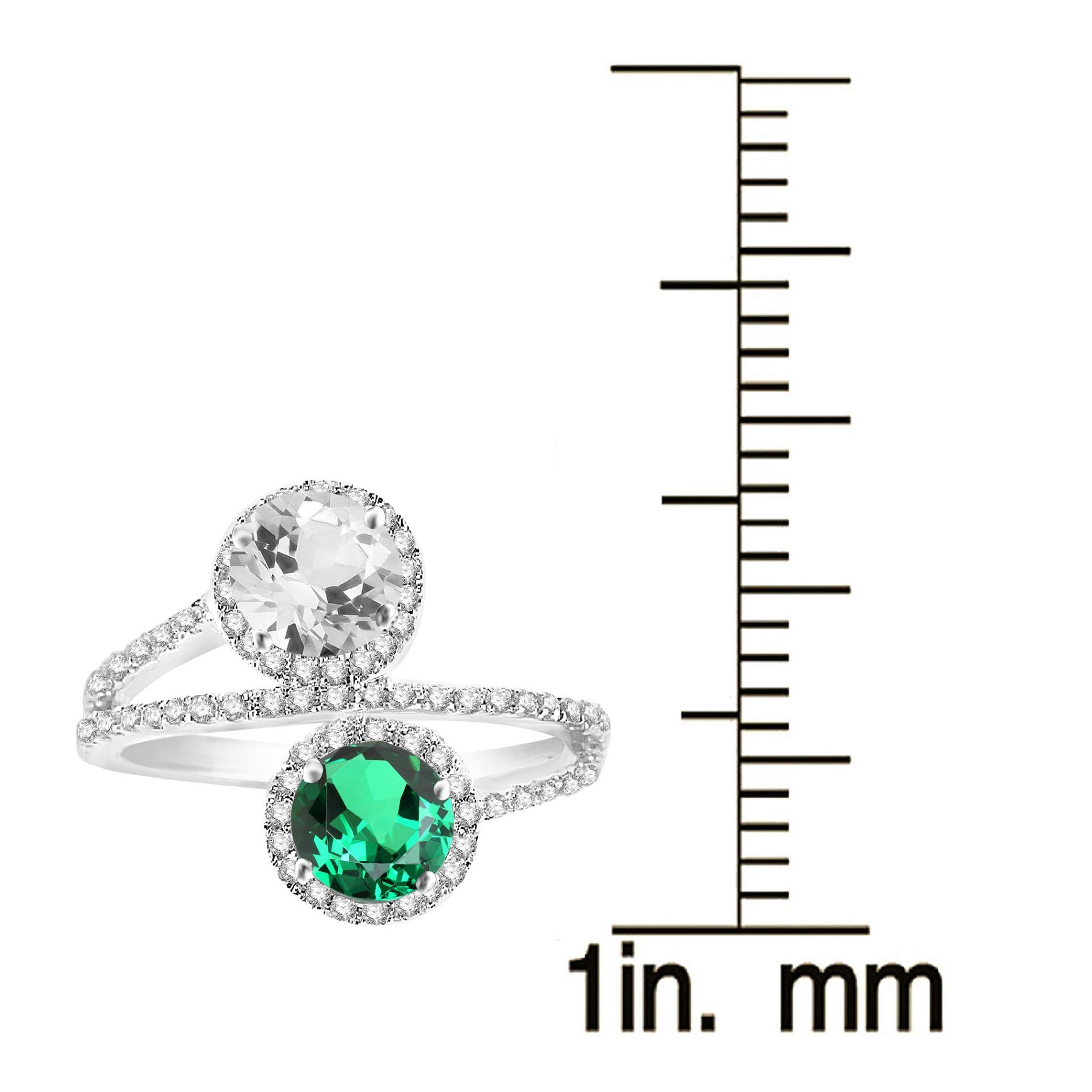 14K Sterling Silver Green Emerald & Natural White Topaz Bypass Halo Ring | Elegant Wedding, Engagement & Anniversary Jewelry Gift for Women