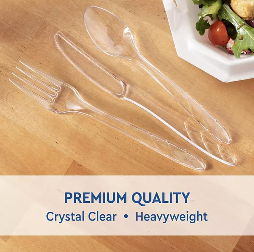 Premium Clear Plastic Cutlery Set - 360-Piece Combo Pack (120 Forks, 120 Spoons, 120 Knives) | Disposable Utensils for Parties, Catering, Picnics & Office Use | BPA-Free Durable Dinnerware for Home, Restaurants & Outdoor Events