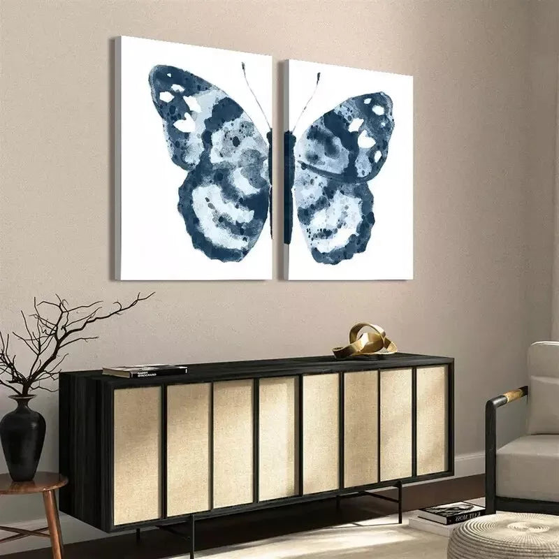 2-Piece Abstract Wings Art Geometric Butterfly Blue Spots Framed Canvas Wall Decor - 50x75cm High Quality Print | 100% Australian Made | Ready to Hang - Perfect for Living Room, Bedroom & Office Decor