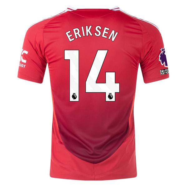 Adidas Manchester United Authentic Christian Eriksen Home Jersey 2024/25 - EPL & No Room For Racism Patches (MUFC Red/Bright Red) | Official Football Shirt for Games & Fan Support