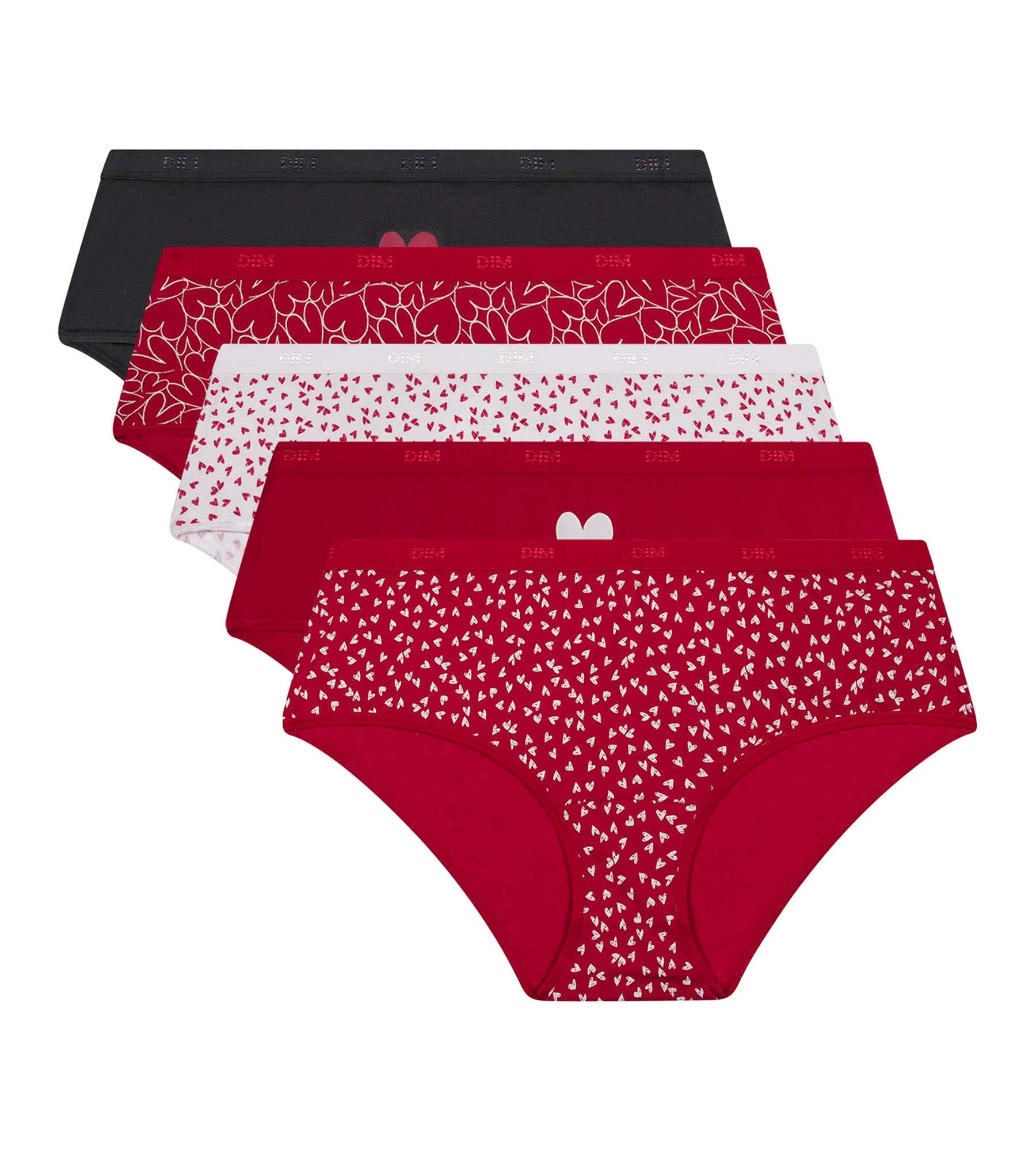 5 Pack Women's Stretchy Cotton Heart Print Shorts - Les Pockets | Comfortable Sleepwear & Lounge Wear for Home, Vacation & Casual Outings