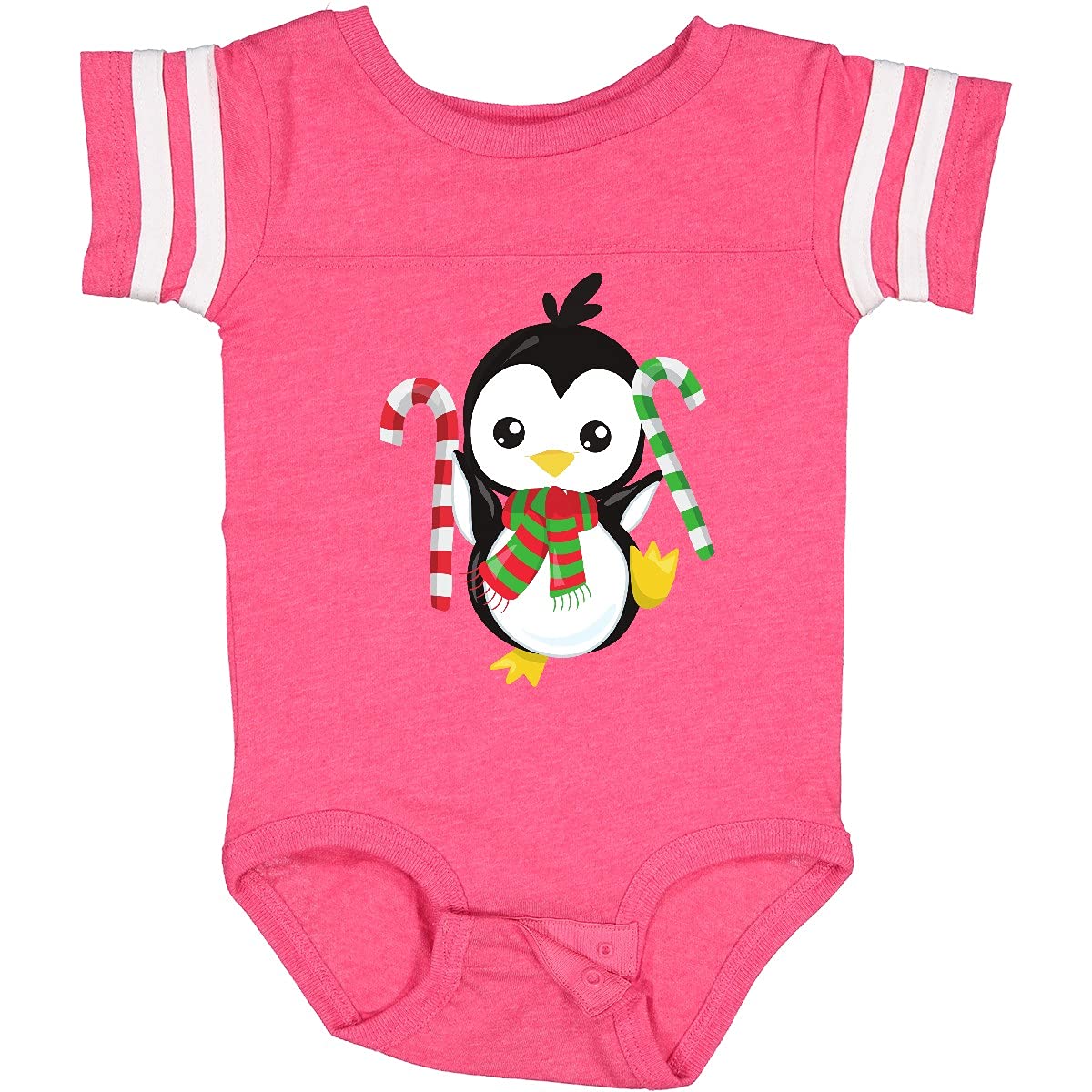 Inktastic Christmas Penguin Baby Bodysuit - Cute Penguin with Scarf & Candy Cane Design - Holiday Outfit for Infants & Toddlers - Perfect for Christmas Photos, Family Gatherings & Winter Celebrations
