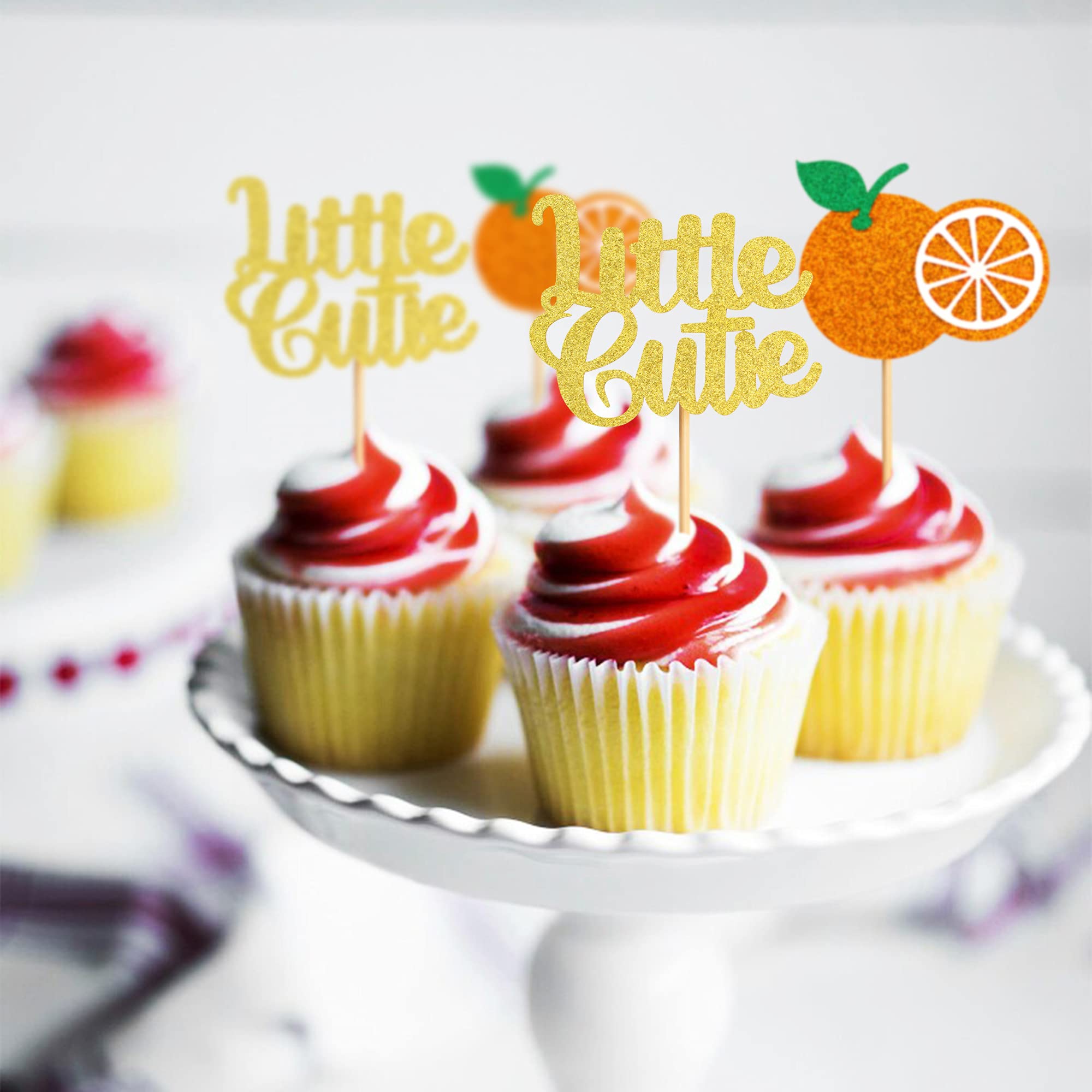 30 Pack Gold Citrus Garland Cupcake Toppers - Orange Cupcake Picks for Baby Showers, Birthday Parties, Wedding Decorations & Cake Decorating Supplies - Perfect for Dessert Table Displays & Holiday Celebrations