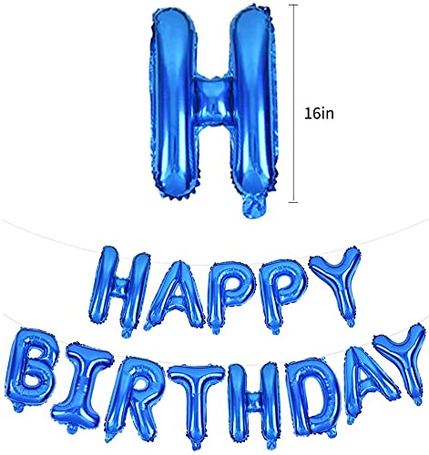 16 Inch Happy Birthday Banner Balloons - Reusable Mylar Foil Letter Balloons for Party Decorations | Eco-Friendly Birthday Party Supplies (Blue) - Perfect for Indoor/Outdoor Birthday Celebrations, Baby Showers & Anniversary Parties