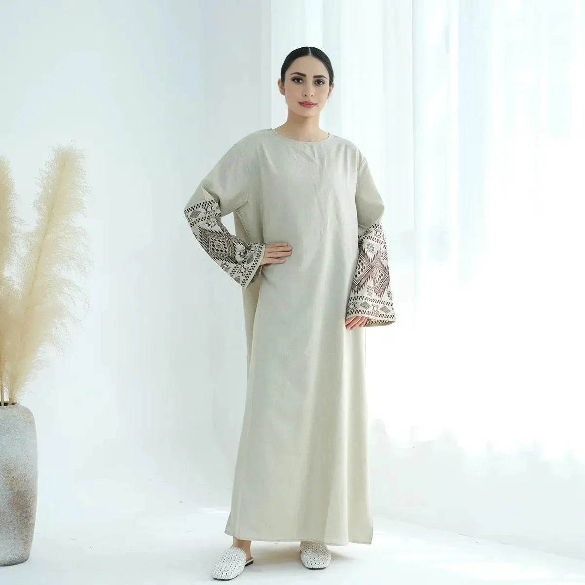 Elegant Embroidered Cuff Abaya Dress #24901 - Modest Islamic Clothing for Women - Perfect for Prayer, Eid, and Special Occasions