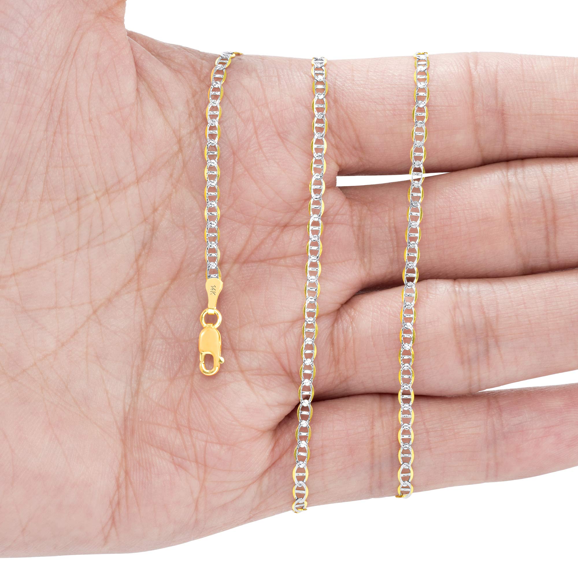 14K Real Yellow Gold Solid Mariner Chain Necklace with Pave Diamond Cut - 2.5mm Anchor Link (16