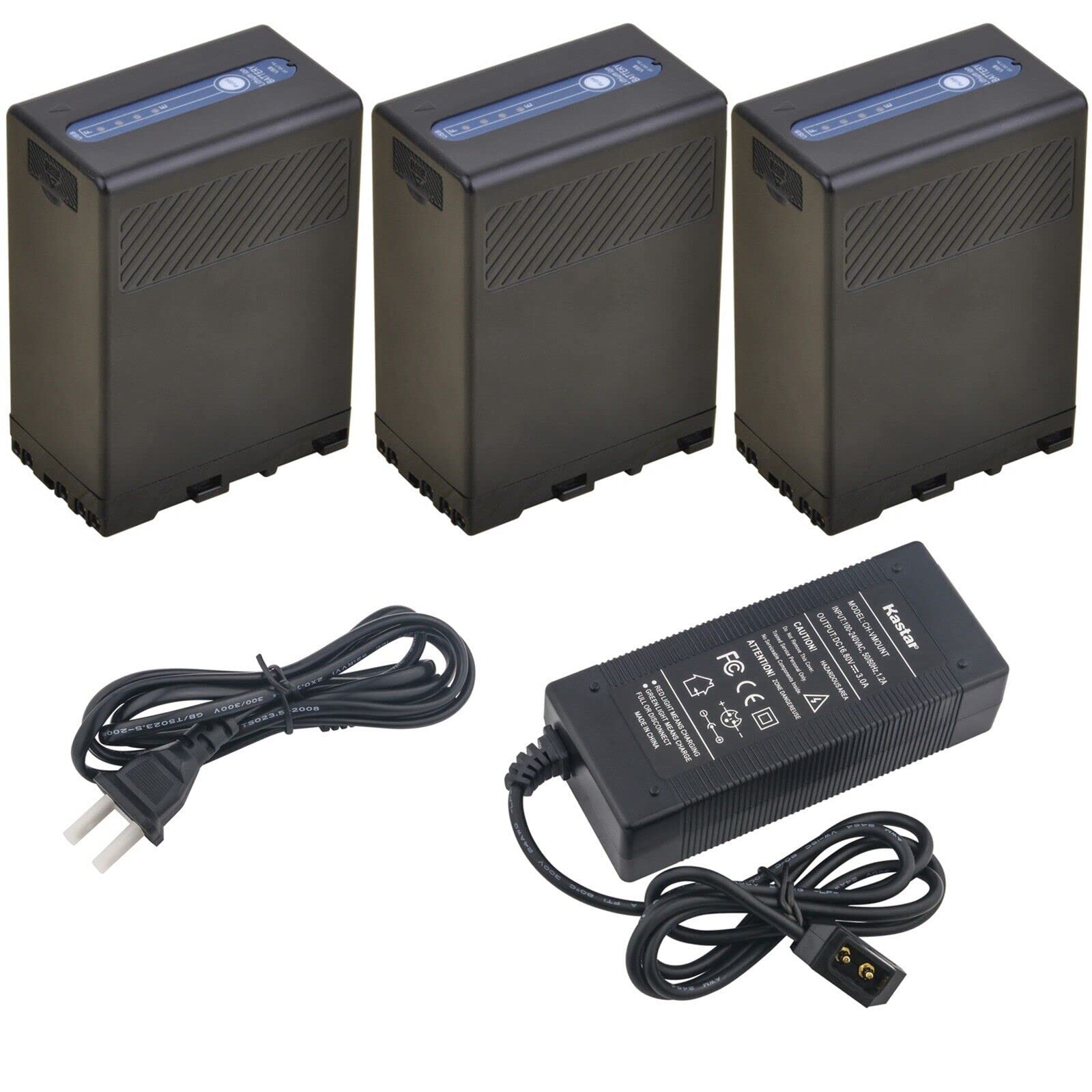 Kastar 3-Pack BP-U Series Batteries & D-Tap Rapid Charger for Sony BP-U30/60/65/66/68/90/95/96 BC-U1/U2 - Compatible with Sony PMW-150P XDCAM EX HD422 PXW-Z190/Z280/Z450 Camcorders - Perfect for Professional Videography & Live Streaming