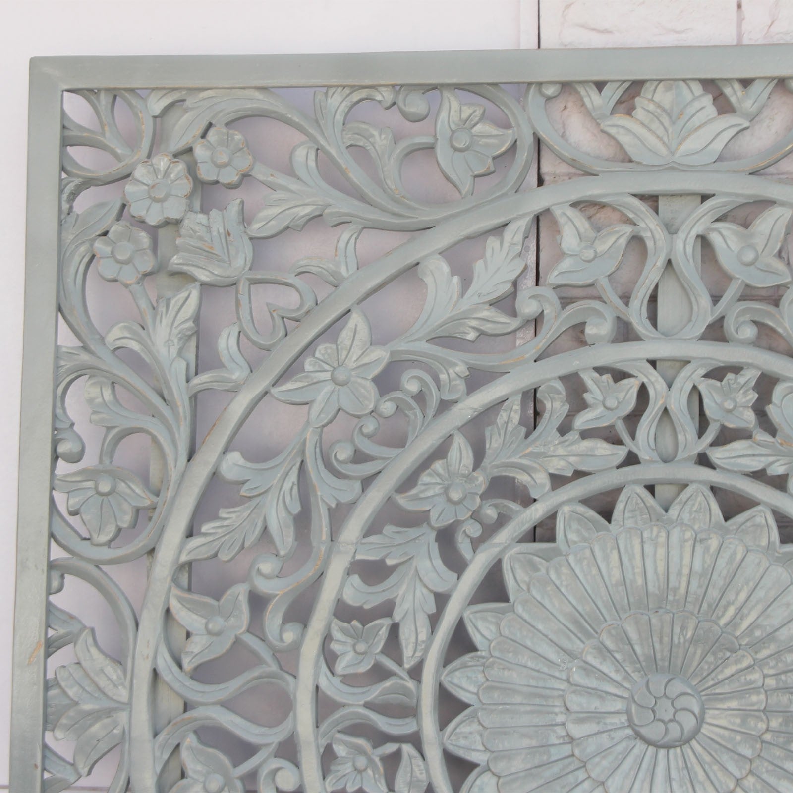Handcrafted Dynasty Carved Wooden Wall Panel - Sierra Headboard in Elegant Grey | Perfect for Bedroom Decor, Accent Walls & Home Interior Design