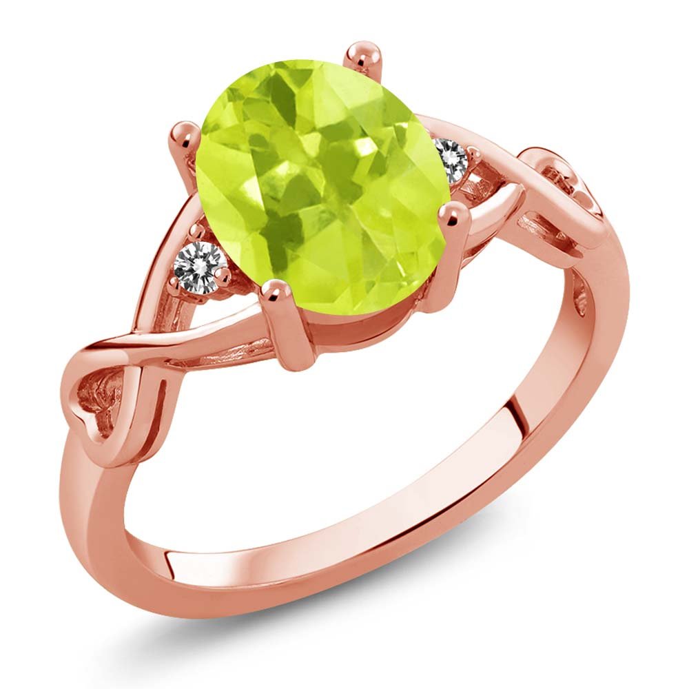 1.71 Ct Oval Yellow Lemon Quartz & White Diamond 18K Rose Gold Plated Silver Ring for Women | Elegant Gemstone Jewelry Gift for Birthday, Anniversary & Special Occasions
