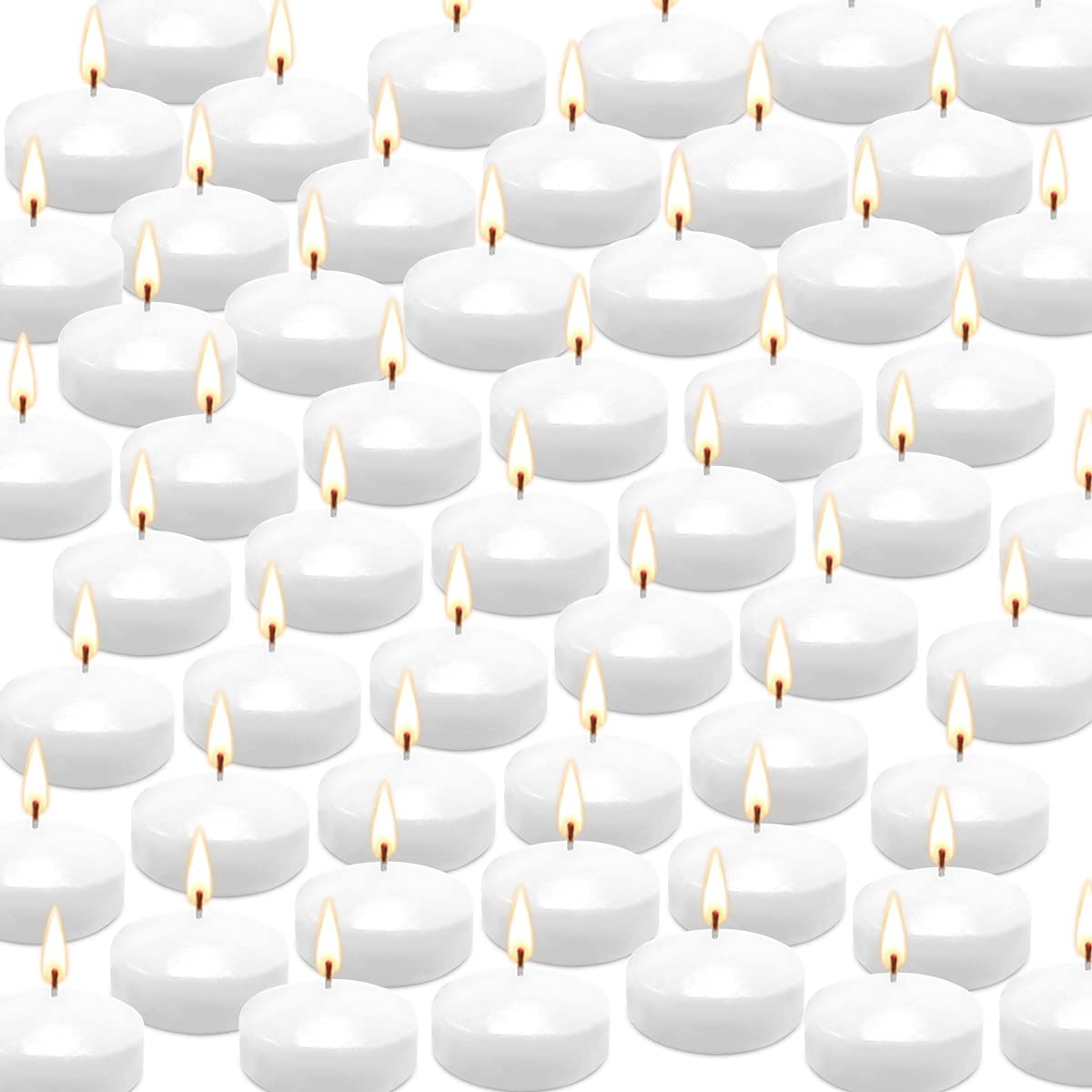 50 Pack 2-Inch Floating Candles - White Unscented Flameless Candles for Wedding Centerpieces, Bath Relaxation, Pool Party Decor & Home Aromatherapy