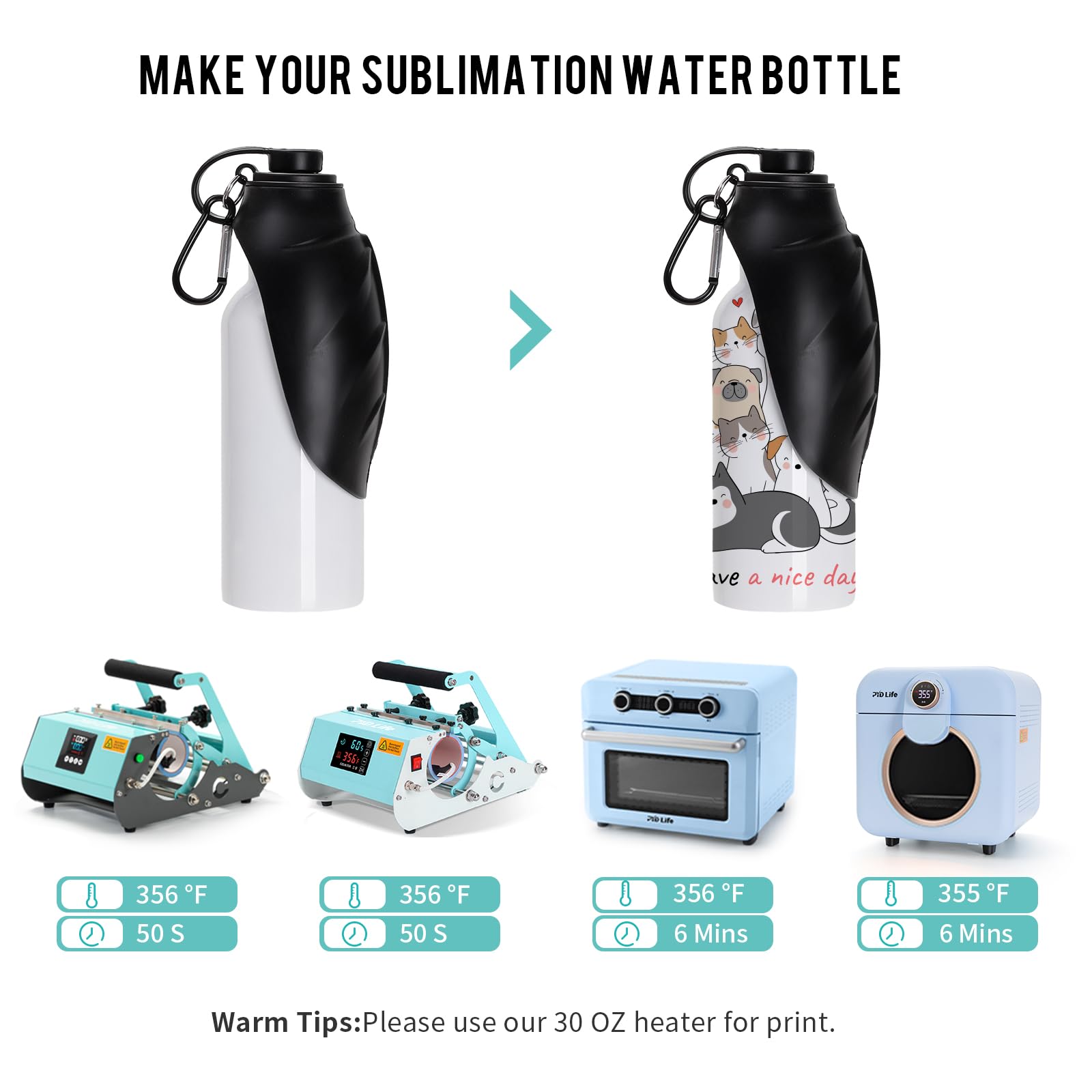 PYD Life 20oz Sublimation Stainless Steel Water Bottle for Dogs & Pets - White with Black Silicone Lid & Carabiner - Single Wall Tumbler for Heat Press & Sublimation Oven Printing - Perfect for Pet Lovers, Outdoor Activities & Custom Gifts