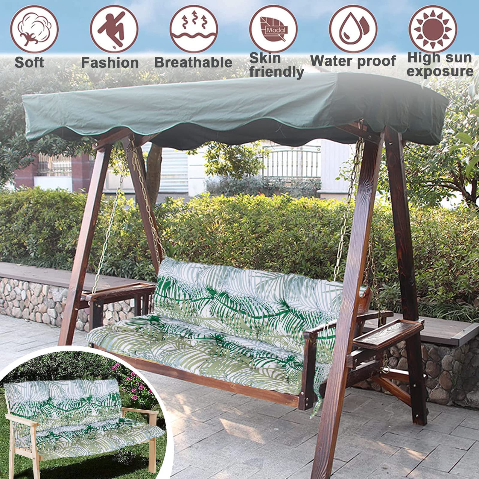 Waterproof Outdoor Swing Replacement Cushions with Backrest - 40x47 Inch Washable Garden Patio Loveseat Pad (Flower Pattern) - Perfect for Porch, Deck, and Backyard Relaxation
