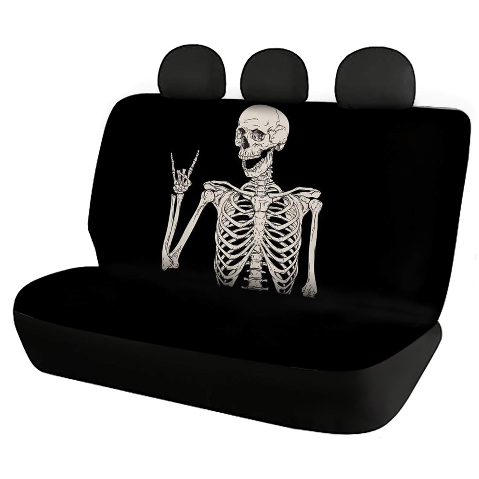 Belidome Skeleton Skull Car Seat Covers - Universal Fit for SUV, Van & Sedan - Soft Thin Back Seat Protectors for Men & Women - Perfect for Halloween Decor, Gothic Style & Car Accessories