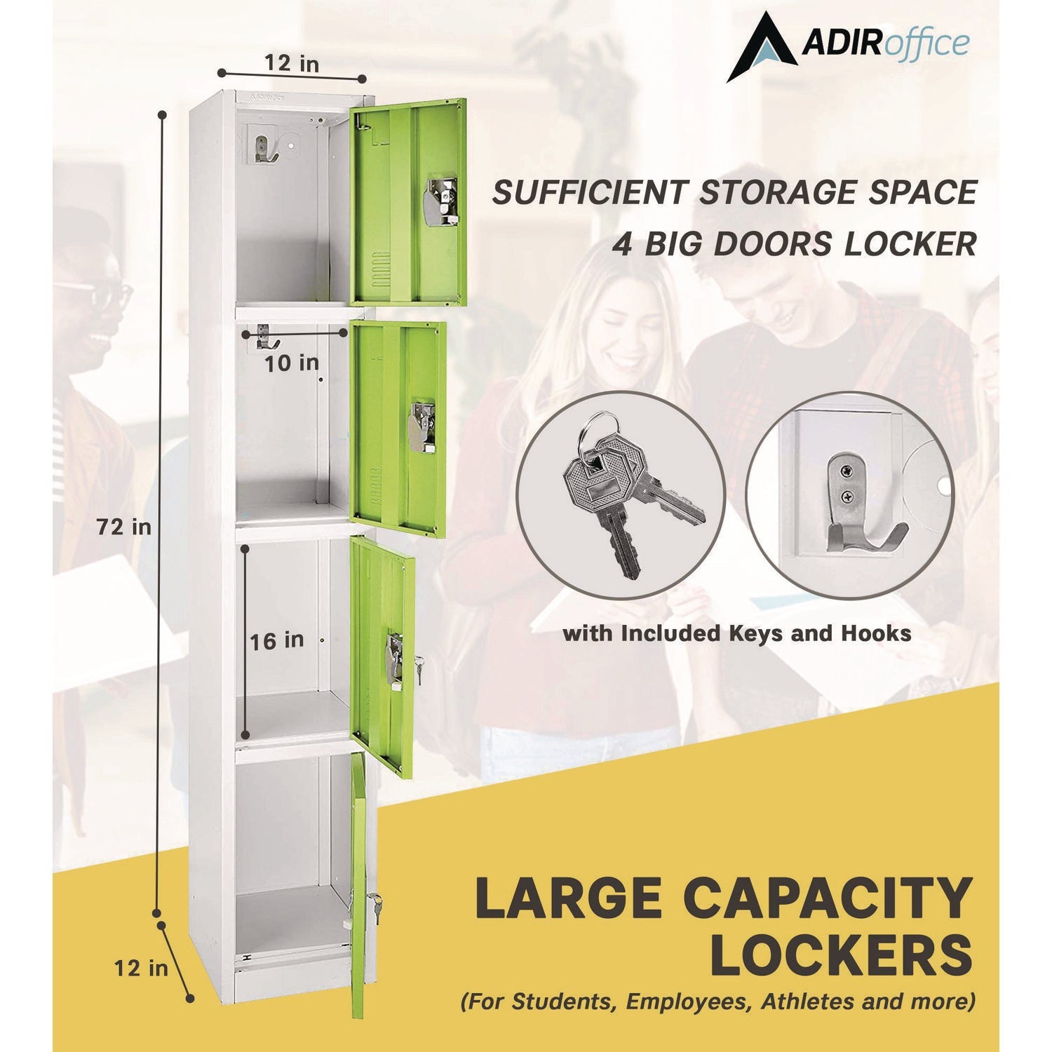 AdirOffice 4-Compartment Steel Storage Locker - 12