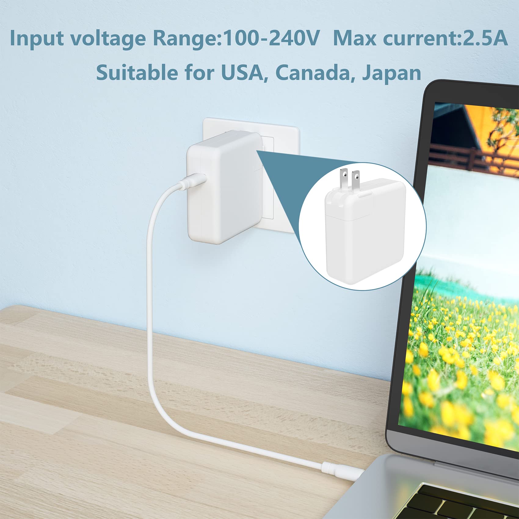 2 Pack AC Power Adapter with US Wall Folding Duck Head Plug - Universal Charger for MacBook Pro/Air, iBook, iPhone & iPod - Perfect for Home, Office & Travel Use