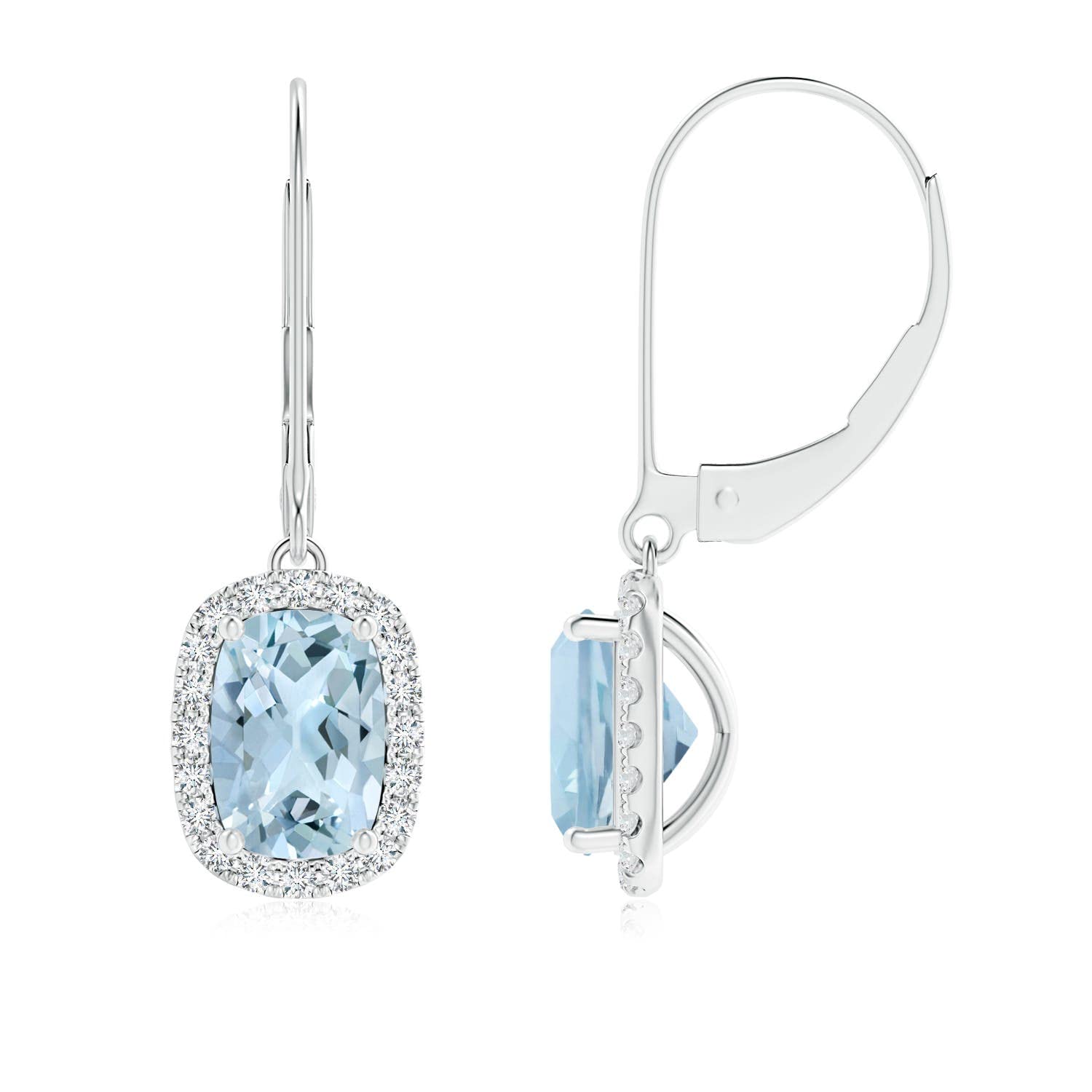 Natural Aquamarine Halo Earrings for Women in 14K Solid Gold/Platinum | March Birthstone Jewelry | Elegant Gift for Her | Birthday, Wedding & Anniversary Present | Perfect for Formal Events & Special Occasions