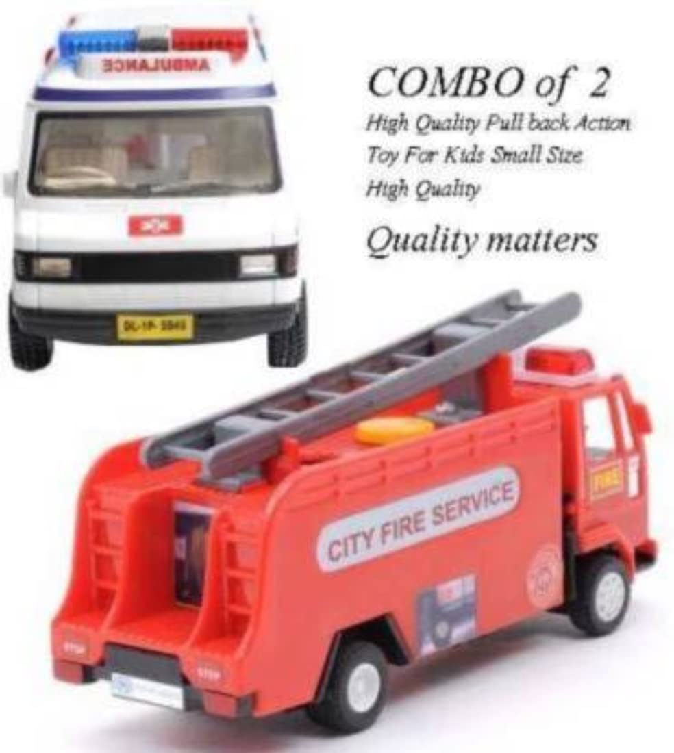 VEDANSHI Ambulance & Fire Truck Toy Set for Kids - Diecast Emergency Vehicle Collection with Lights & Sounds - Perfect for Playtime, Birthday Gifts & Educational Scenarios
