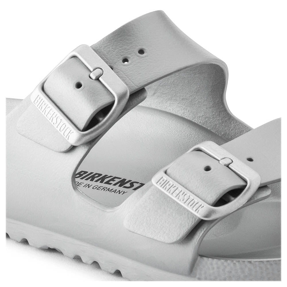 Birkenstock Unisex Arizona EVA Sandals Narrow Fit Metallic Silver | Comfortable Lightweight Slides for Beach, Pool & Casual Wear