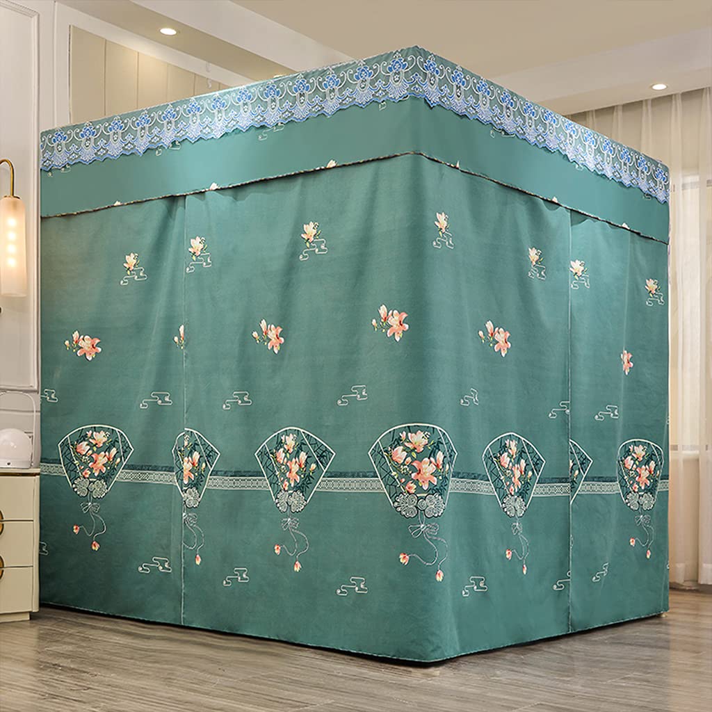 SCMTY Princess 4 Corner Post Bed Canopy - Solid Color Girls Bedroom Decor for Twin/Full/Queen/King Size Beds - Kids & Adult Bedroom Curtain Netting (Green Floral, California King) - Perfect for Fairy Tale Bedrooms, Nursery Decor & Romantic Master Suite Ambiance