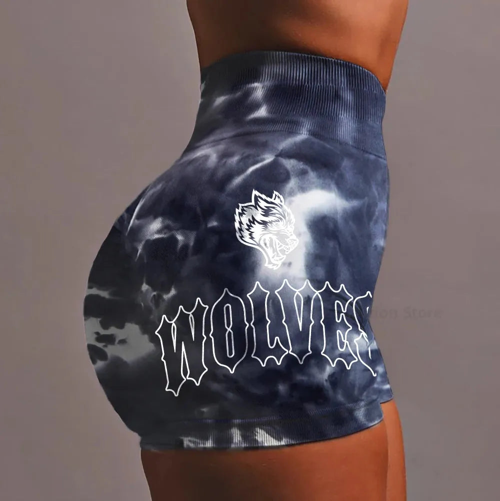 **Darc Women's Tie Dye Shorts - Pink Wolf Print High Waist Elastic Seamless Yoga Shorts for Gym, Running & Casual Wear | Soft Sport Pants 2024**