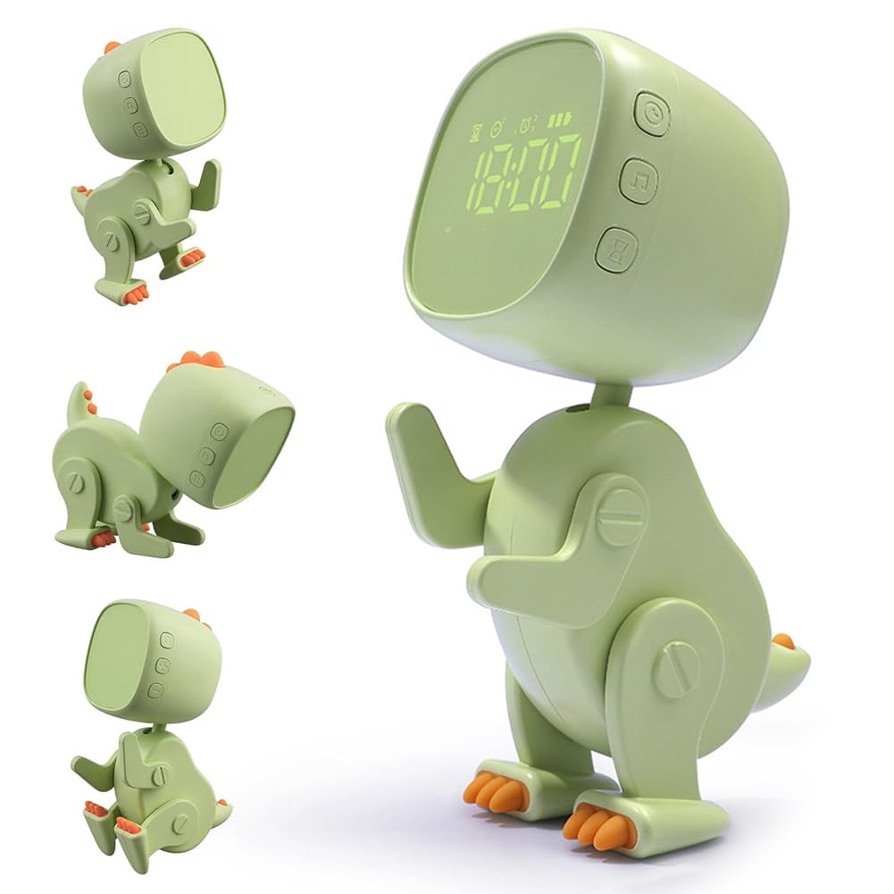 LOMUG Digital Alarm Clock for Kids - Rechargeable Dinosaur Learning Clock with 6 Wake-Up Sounds, Snooze, Night Light, Adjustable Brightness & Volume - Perfect for Boys & Girls Bedrooms, Nursery, or Travel