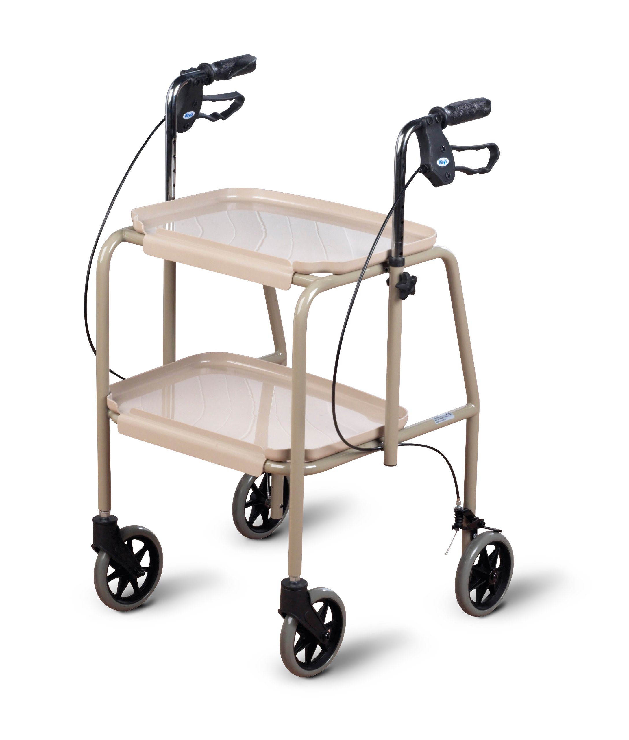 Homecraft Walker Trolley with Wheels - Lightweight Mobility Aid with Built-in Storage Trays & Hand Brakes - Sturdy Walking Support Device for Seniors & Elderly (Beige) - Perfect for Indoor Use, Shopping Trips & Daily Mobility Assistance