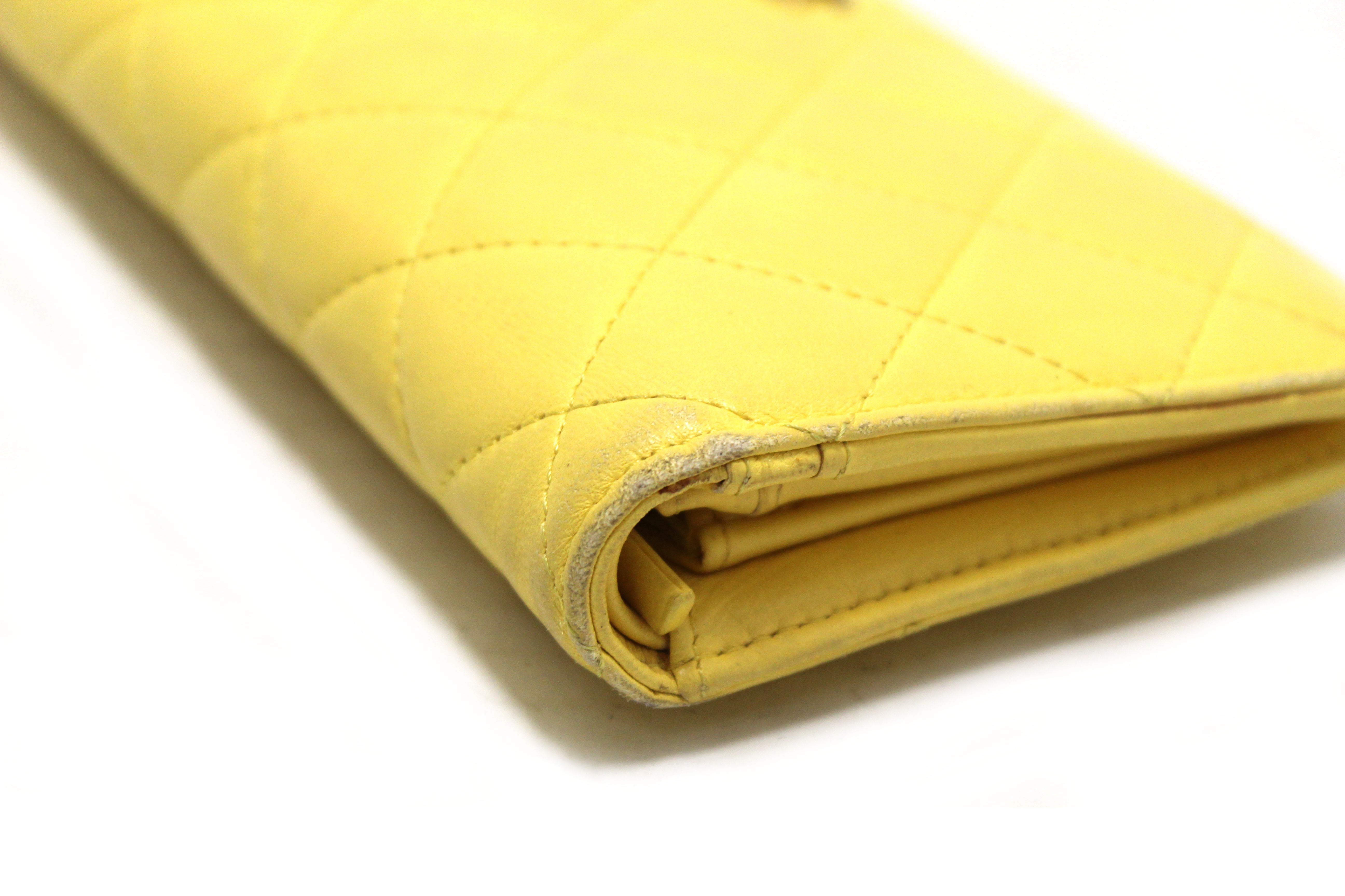 Authentic Chanel Yellow Quilted Lambskin Leather Wallet for Women - Luxury Designer Handbag Accessory | Perfect for Everyday Use, Gifts & Special Occasions