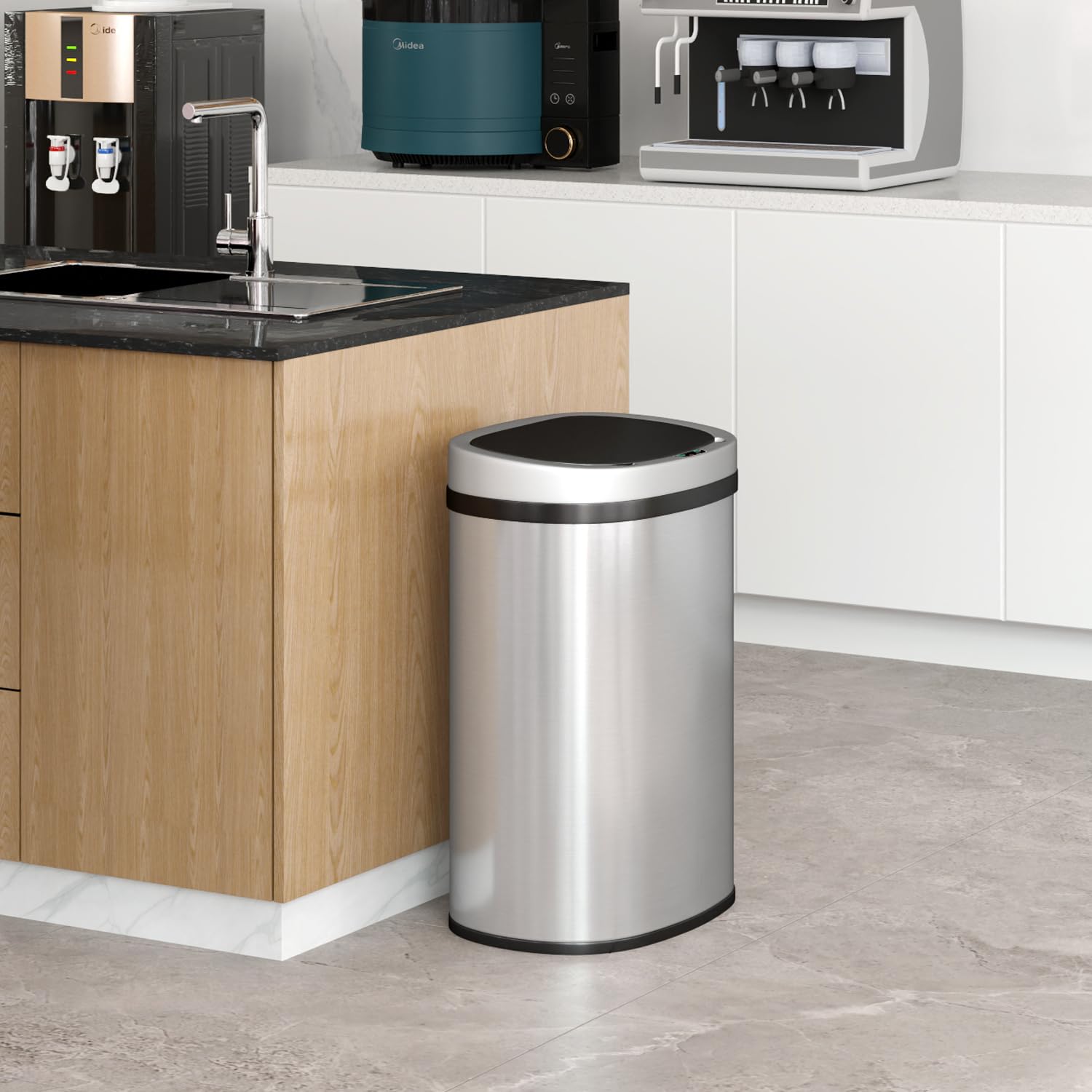 13 Gallon Automatic Touchless Trash Can with Lid - 50L Brushed Stainless Steel Kitchen Garbage Bin for Home, Office, Bathroom & Bedroom | Hands-Free High-Capacity Waste Basket for Easy Disposal & Hygiene