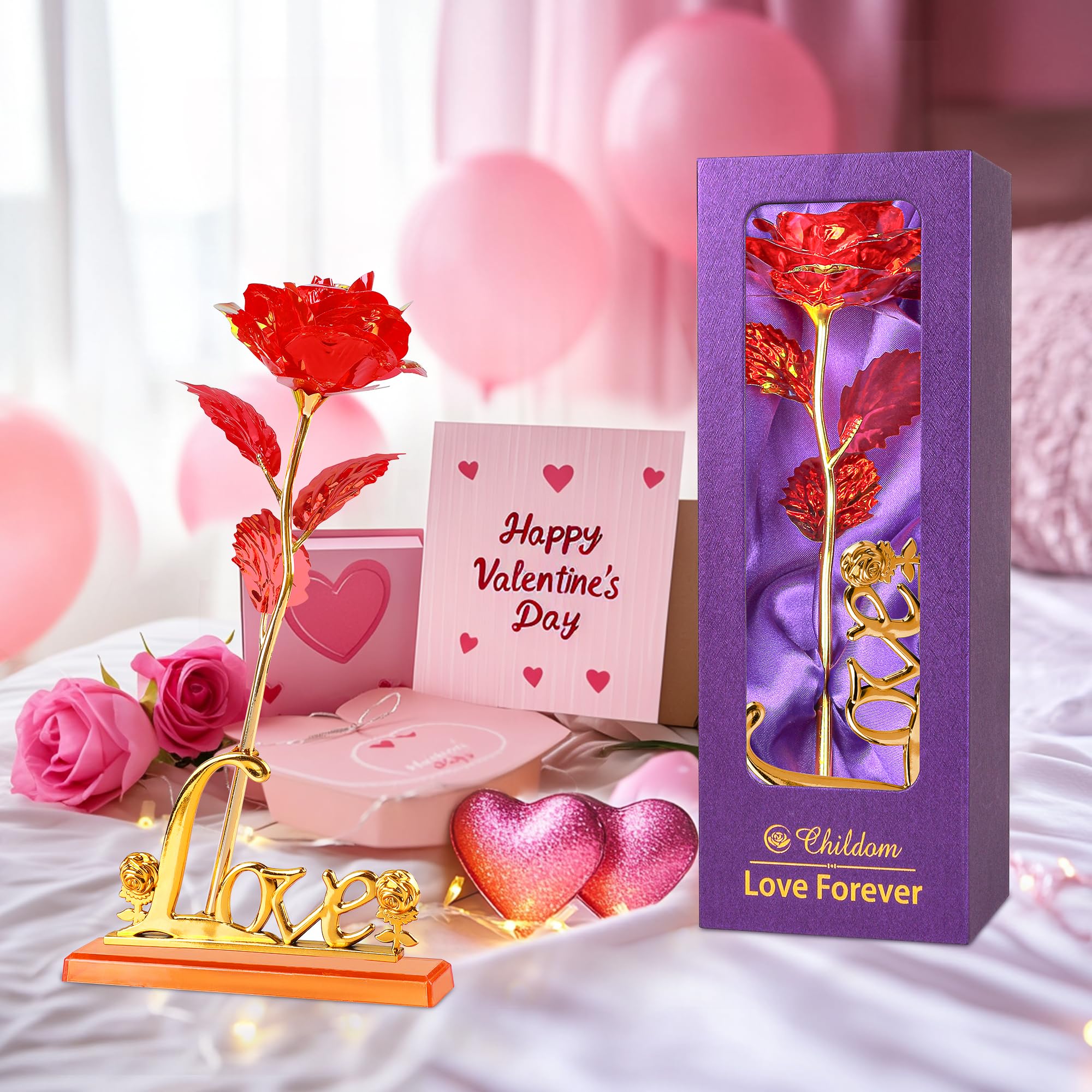 Artificial Rose Flower Gift Set for Mom - Elegant Red Roses with Love Stand, Perfect for Mother's Day, Birthday, Anniversary & Valentine's Day Gifts for Wife, Grandma, Women from Daughter or Son | Home Decor, Table Centerpiece, Romantic Gift Idea