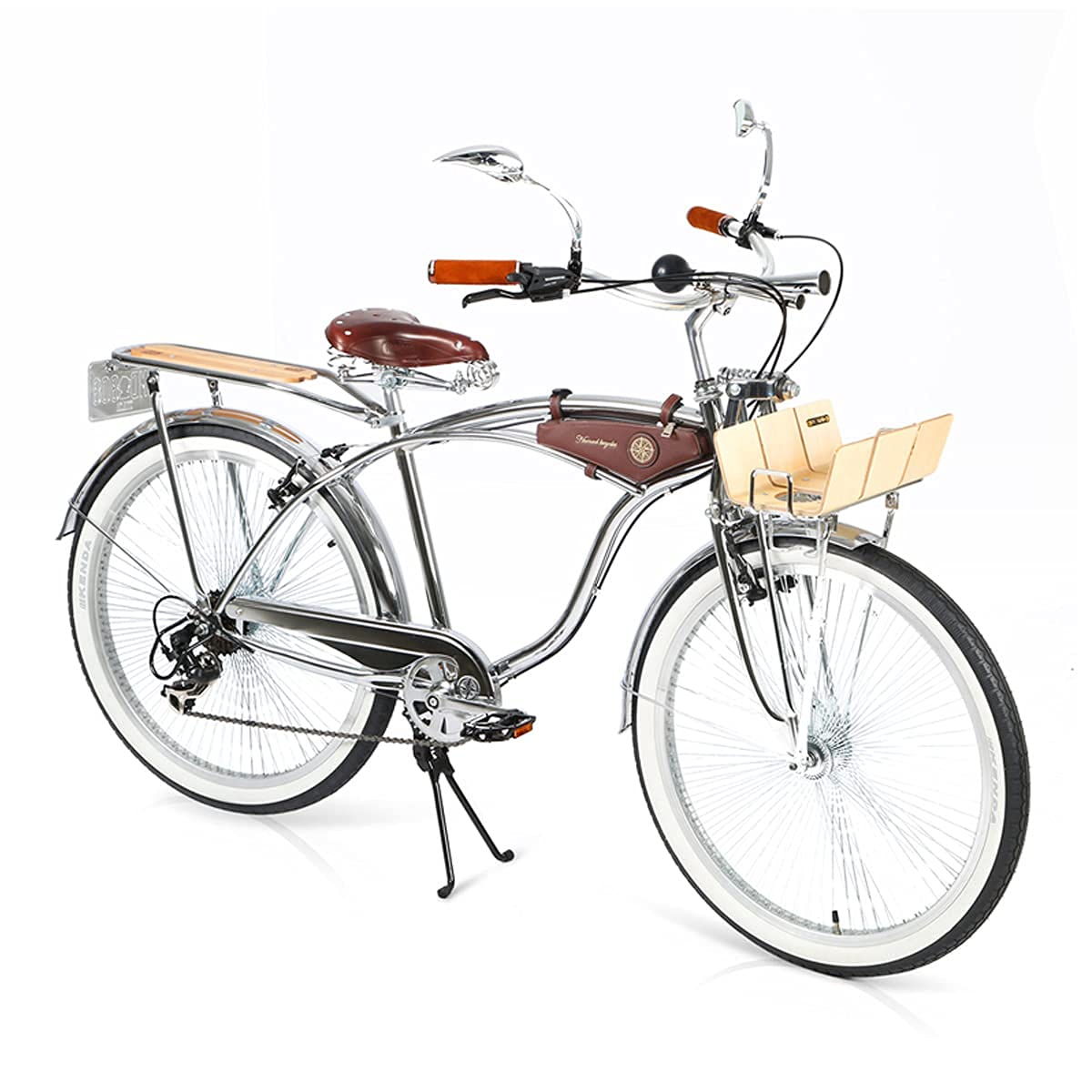 UNISTRENGH Adjustable Wooden Bike Front Basket - Foldable Bicycle Pannier Rack for Holland & Cruiser Bikes - Perfect for Groceries, Picnics & Urban Commuting