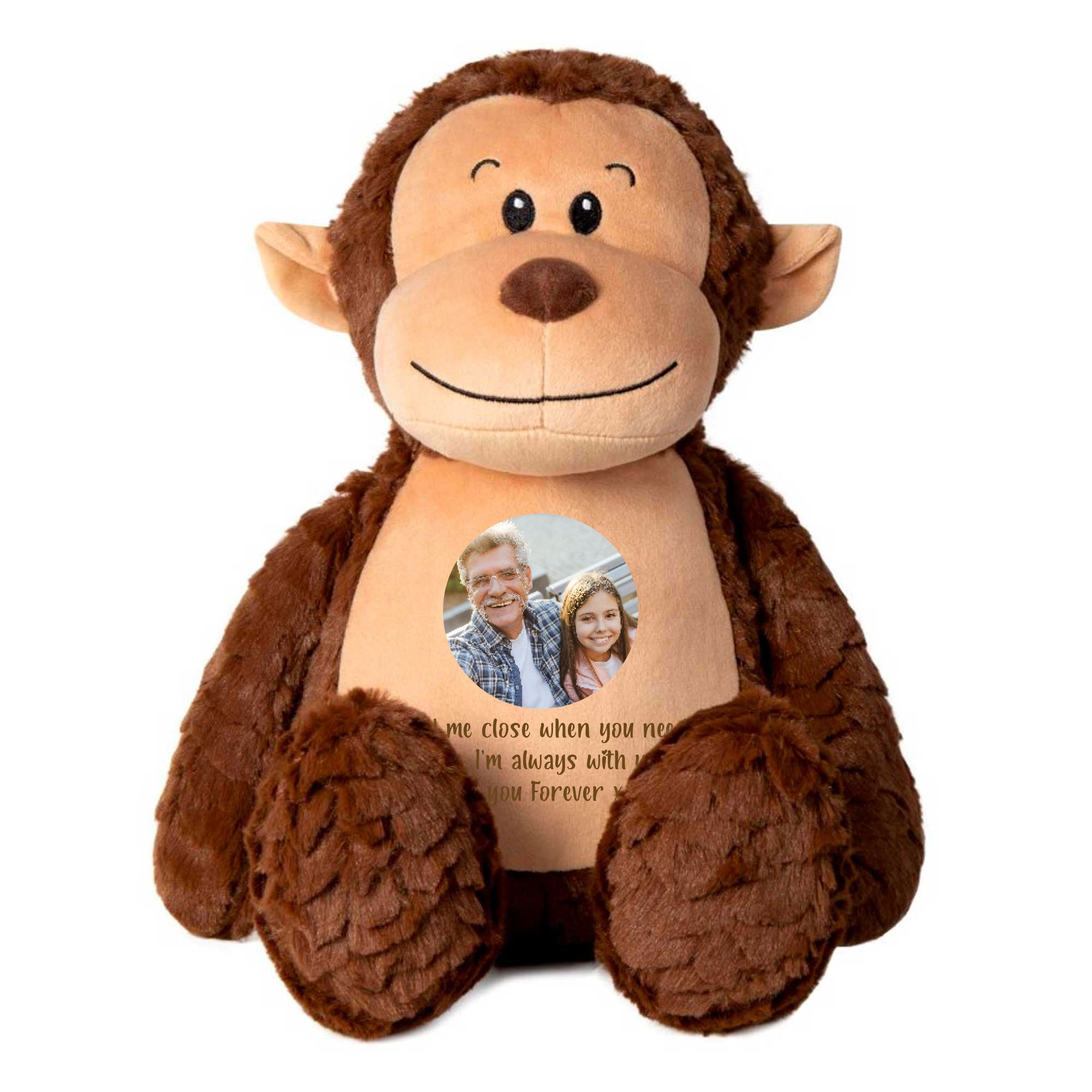 Custom Photo Ashes Memorial Plush Monkey - Personalized Keepsake for Pet Loss, Grieving & Remembrance Gifts